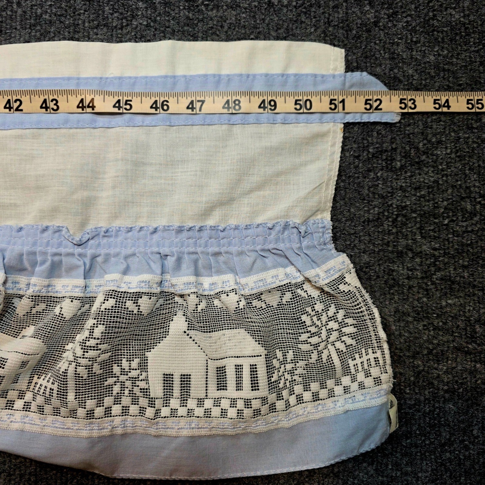 Vintage Blue White Village Scene Lace Ruffle Tier Curtains Set of 2 Valance USA