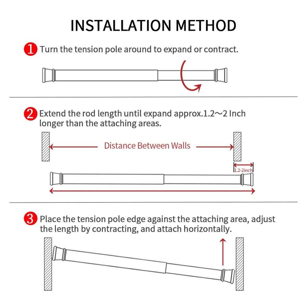 Spring Tension Curtain Rods 28-43 Inch Adjustable Spring Loaded Small Mini Ex…