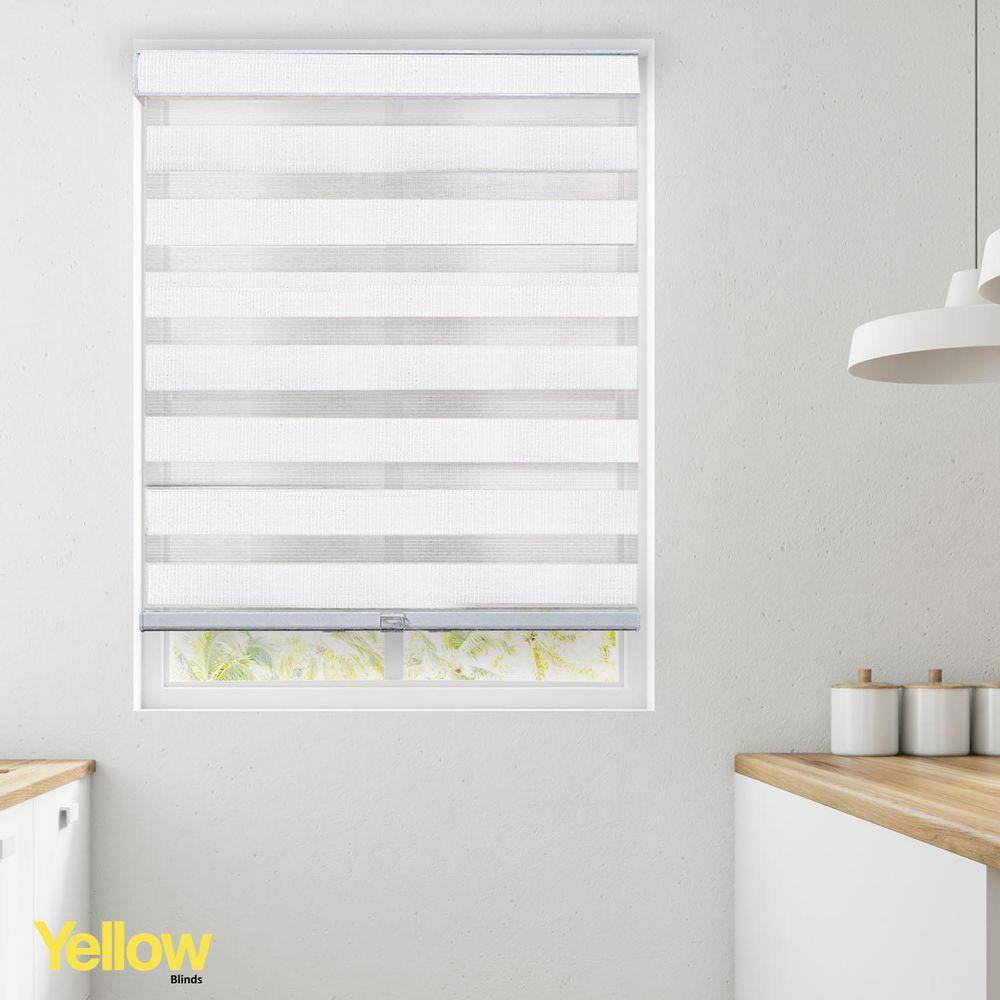 White Cordless Room Darkening Polyester Dual Layer Zebra Roller Shades-32 In. W