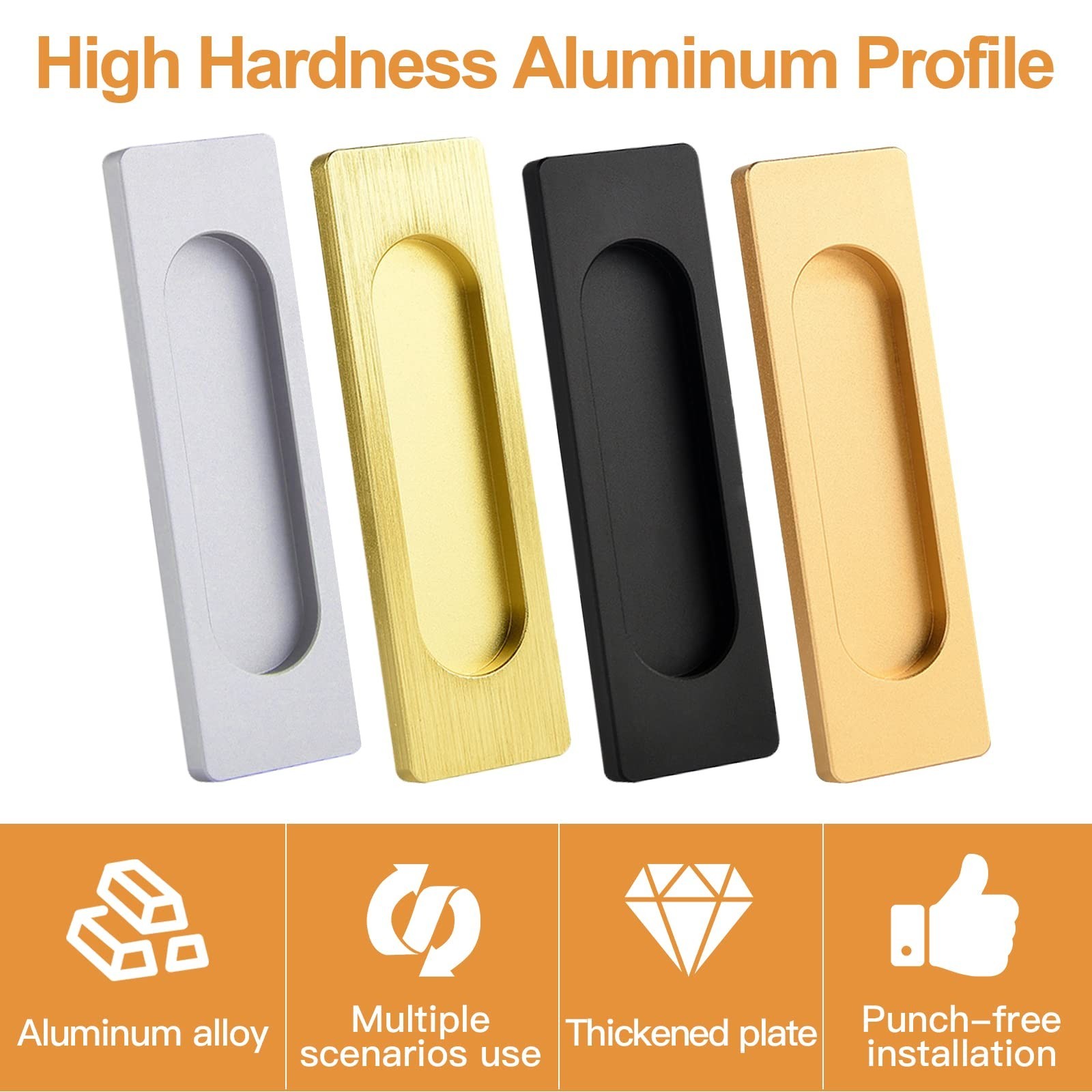 MOROBOR Self-Stick Rectangular Sliding Door Pulls, 2pcs Aluminum Alloy Flush …