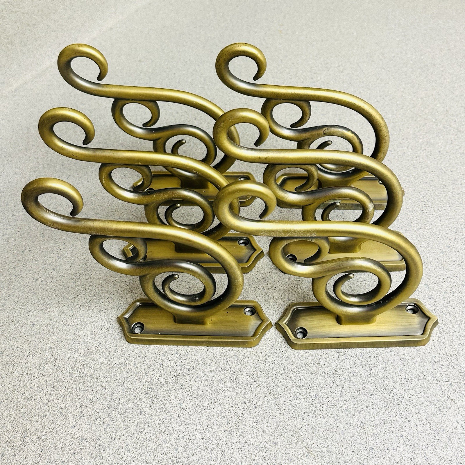 Pottery Barn 6 Solid Brushed Brass Gold Color Scroll Wall Hooks Design Home