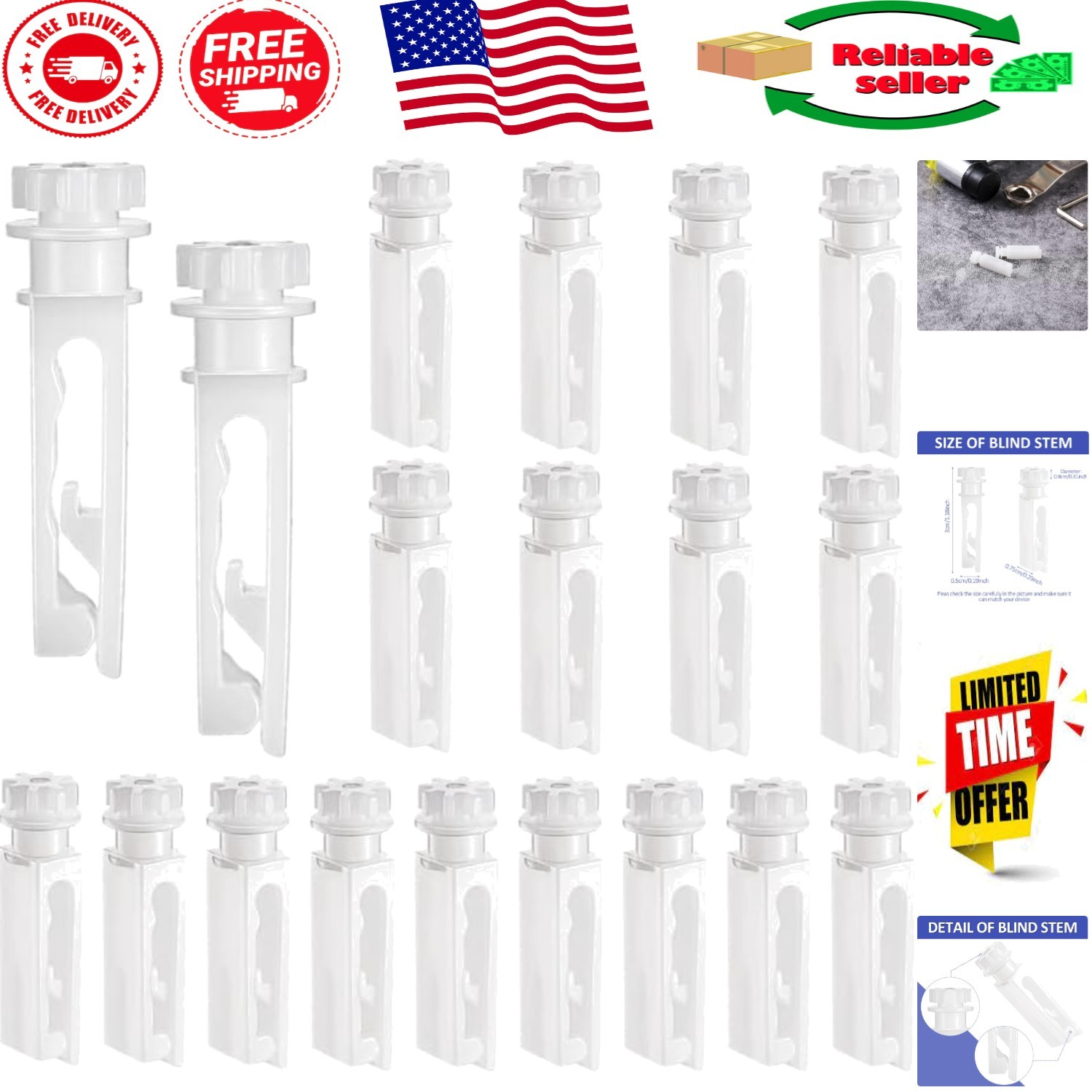 Invisible Design Vertical Blind Replacement Stems – 12 Easy Snap Install Parts