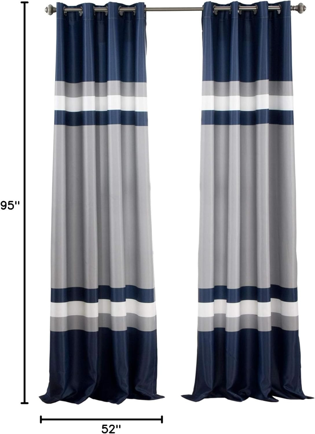 Navy Alexander Stripe Light Filtering Curtain Panels, 52″W x 95″L, Pair