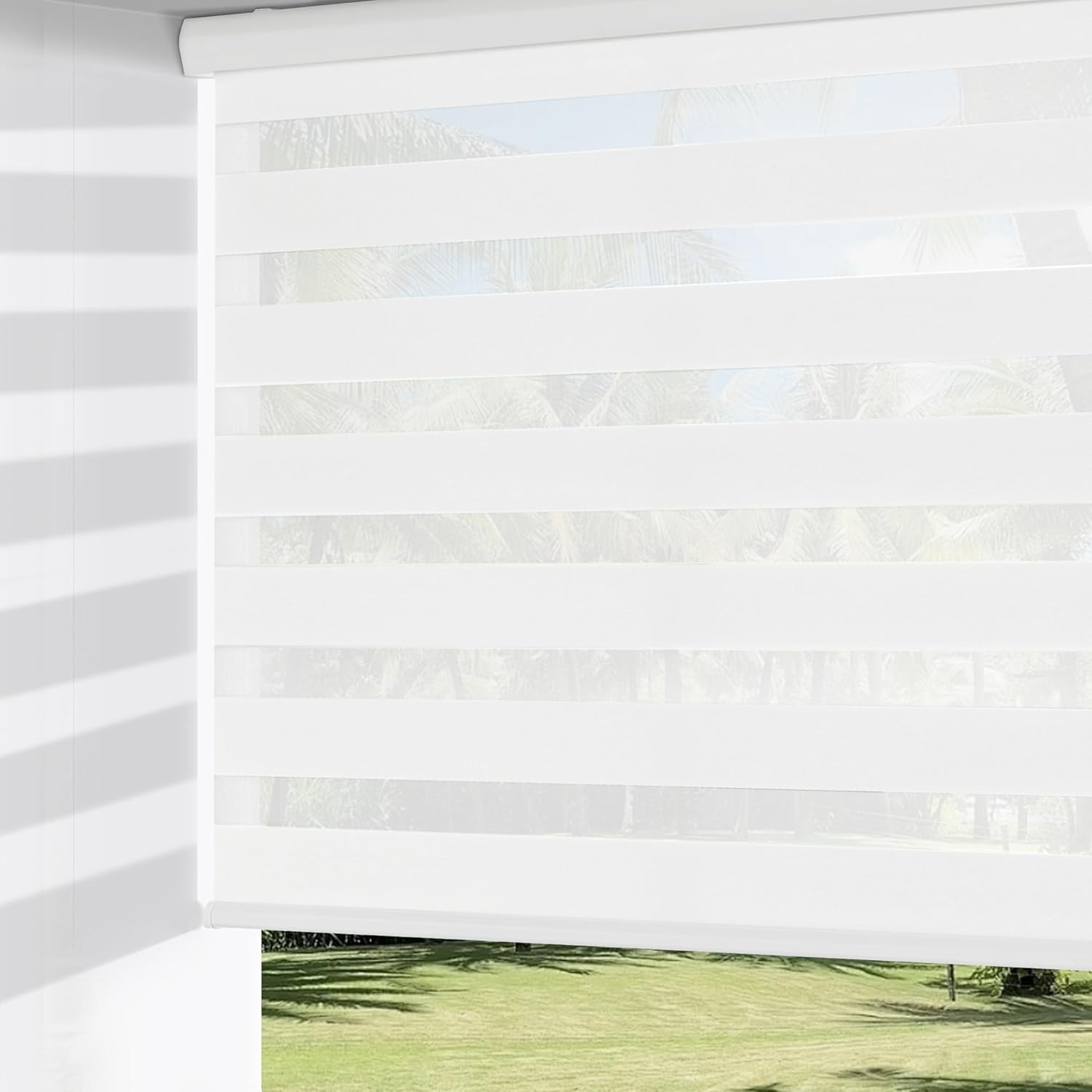 Cordless Zebra Blinds for Windows, Dual Layer Free-Stop Light Filtering Window R