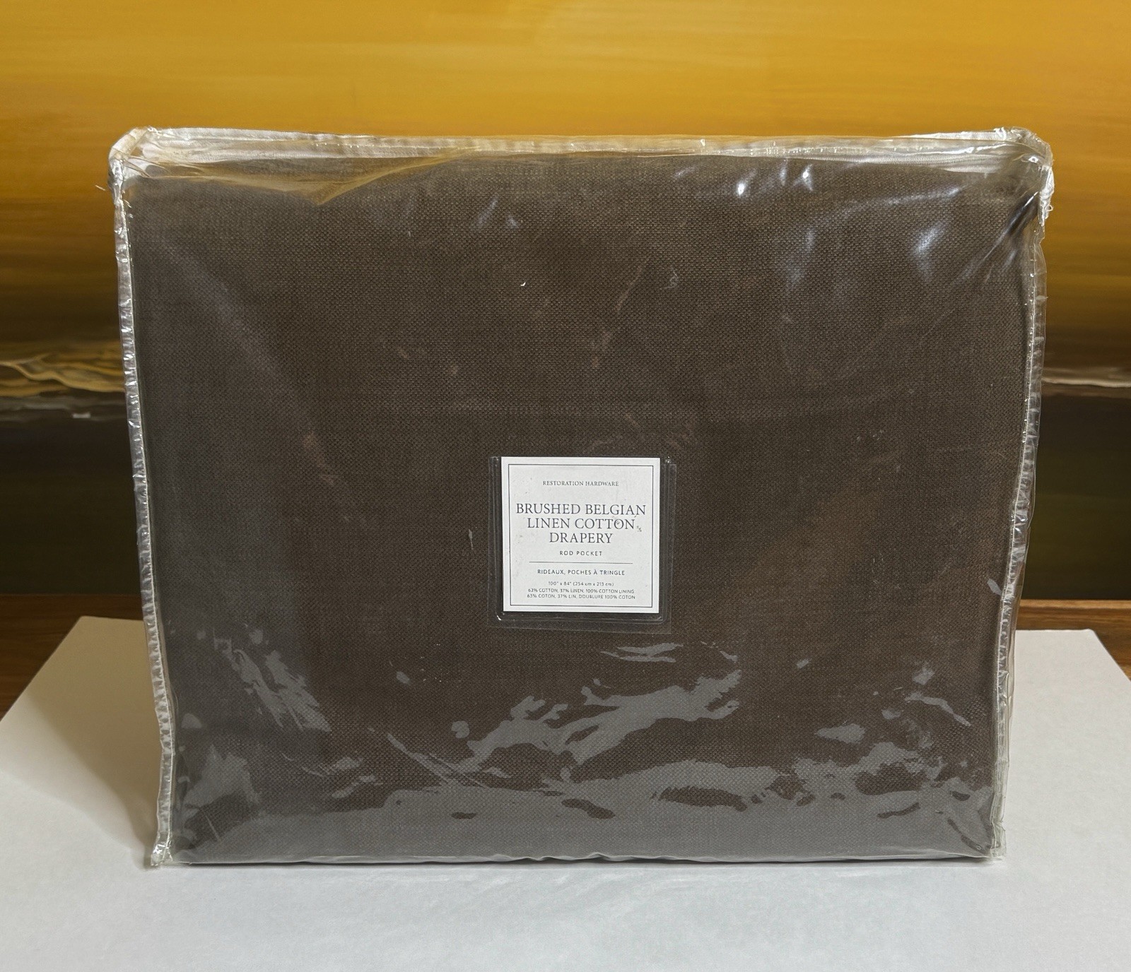 Restoration Hardware Brushed Belgian Linen Cotton Drapery 100″W x 84”L Cafe $519
