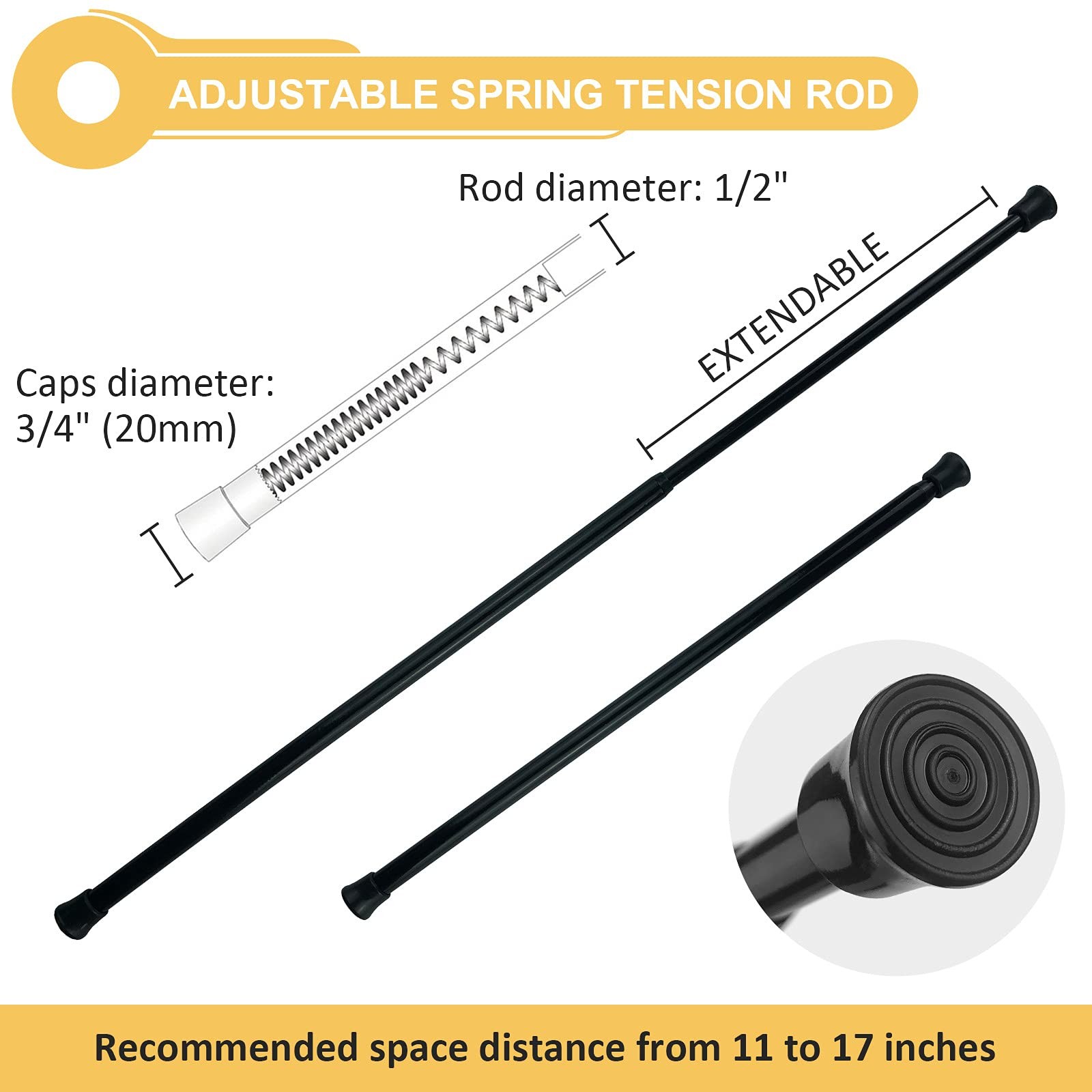 Black Adjustable Spring Tension Curtain Rods 1117 Inch Cupboard DIY 6 PCS