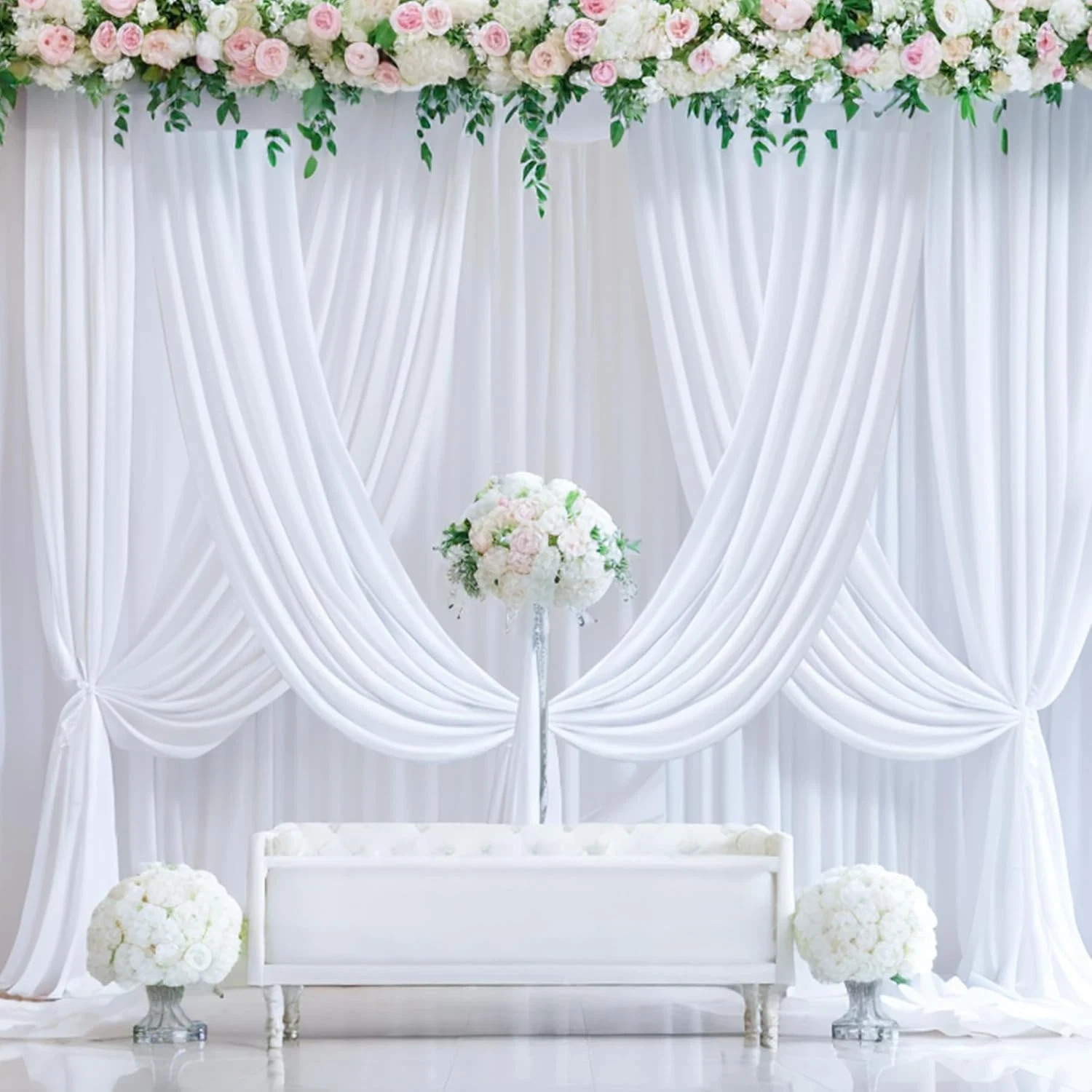 50Ft White Ceiling Drapes – 10 Panels for Weddings, Parties & Events