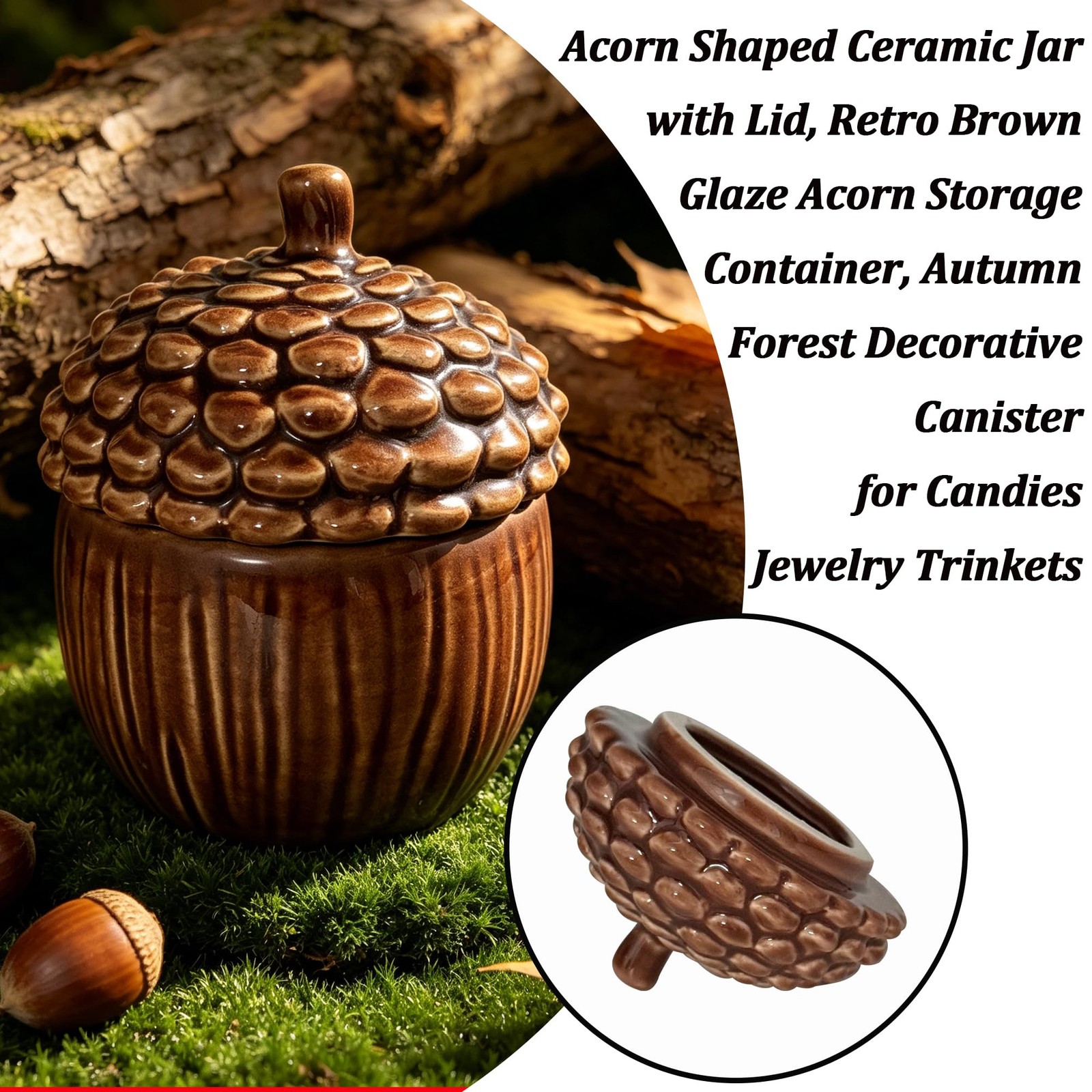 Ceramic Acorn Storage Jar, Ceramic Acorn Candle Holder, Mini Decorative Canis…