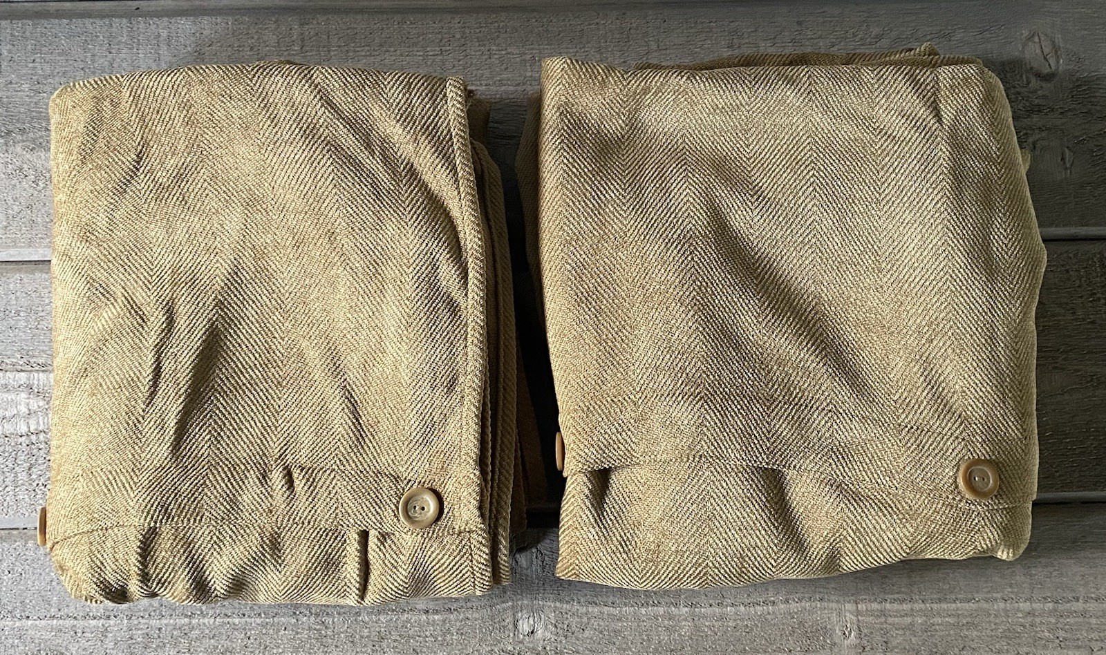 Croscill Button Curtain Panels Gold Chevron Chenille 40”x 84″ Set Of 2