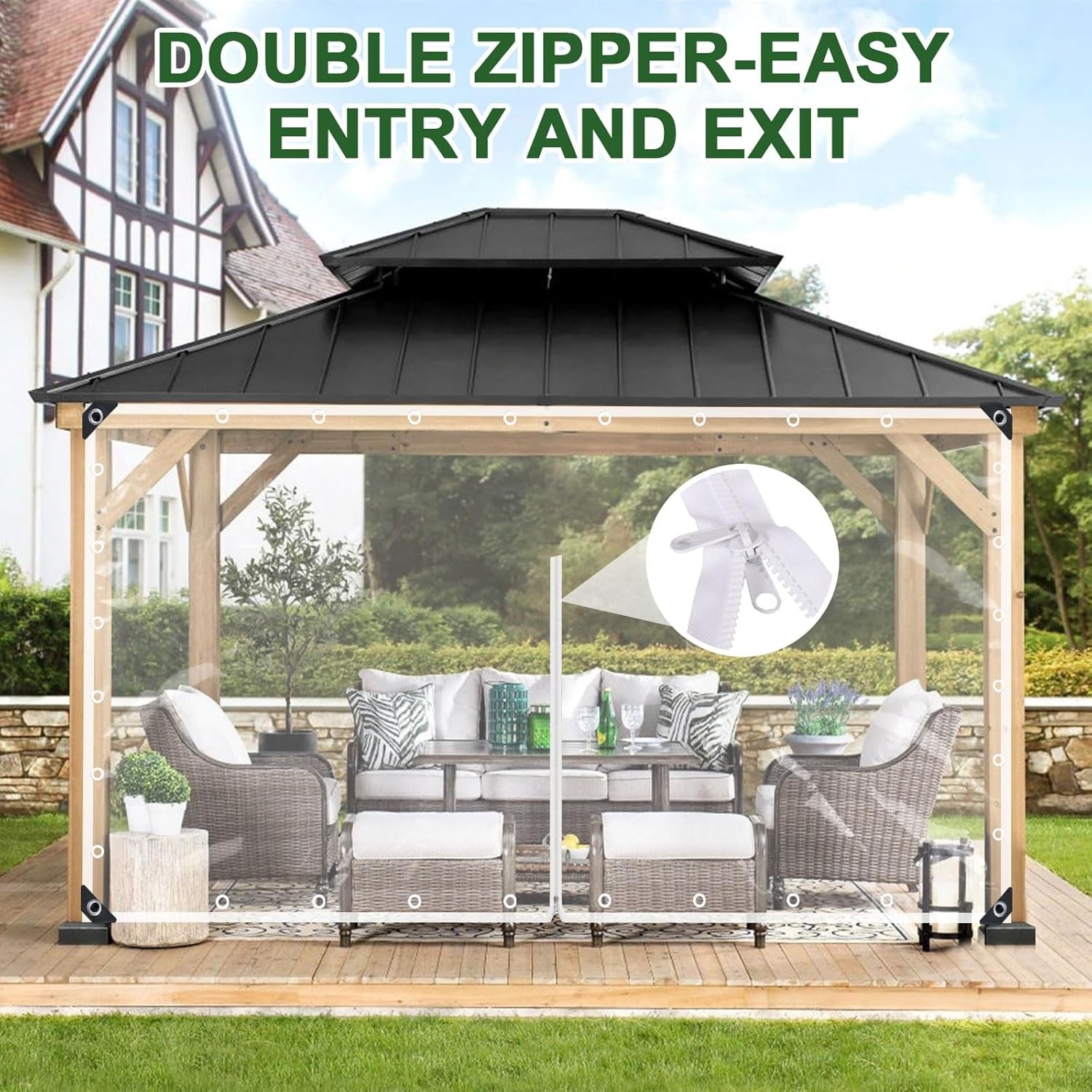 Clear Tarp Patio Enclosure Waterproof PVC Curtains Gazebos W/ Double Zip