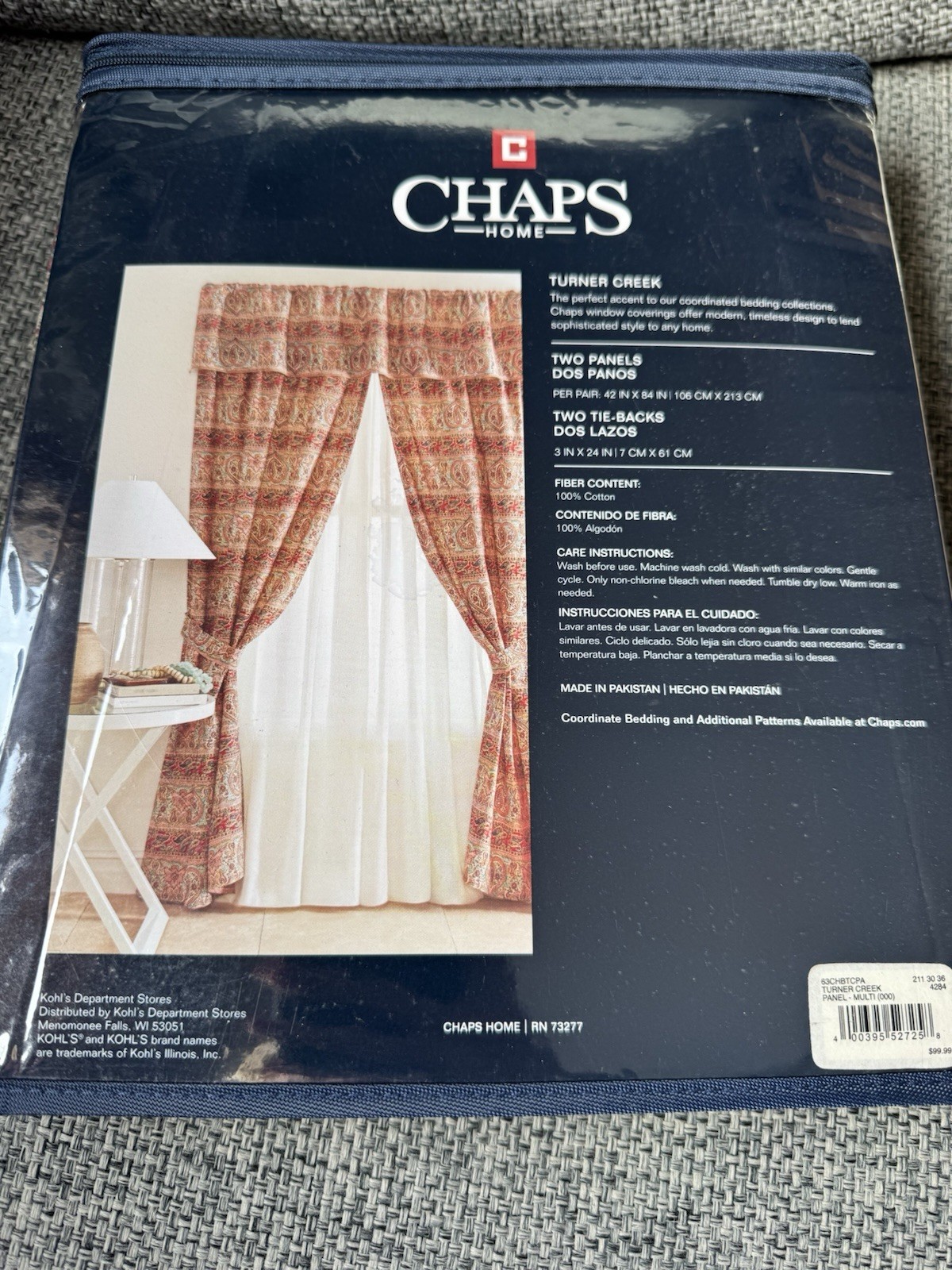 NIP Chaps Turner Creek Paisley Beige Multi Window Panels Curtains Pair 42” x 84”
