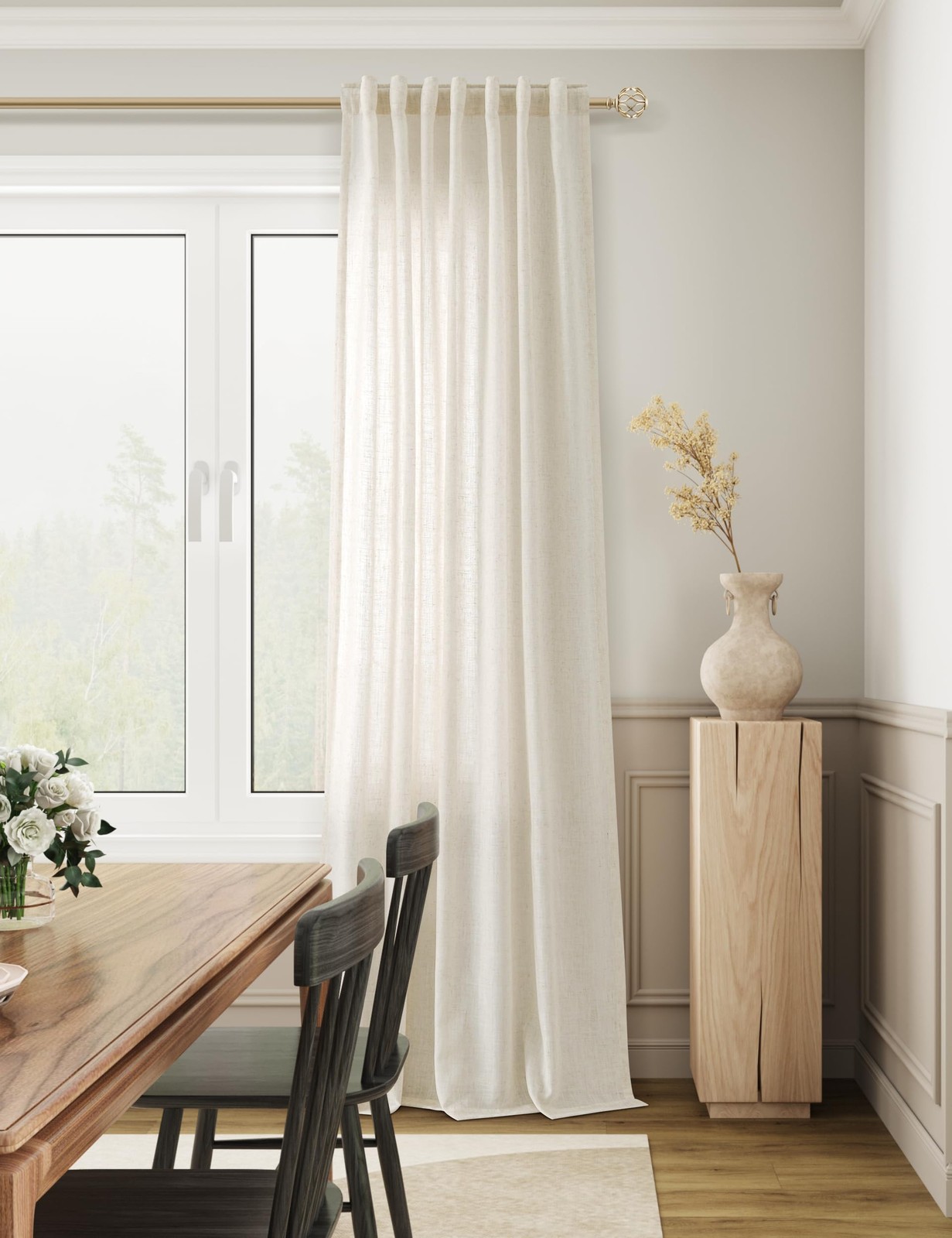 Guken Natural Cream Linen Curtains 84 inches 52″W x 84″L (Pack of 1),