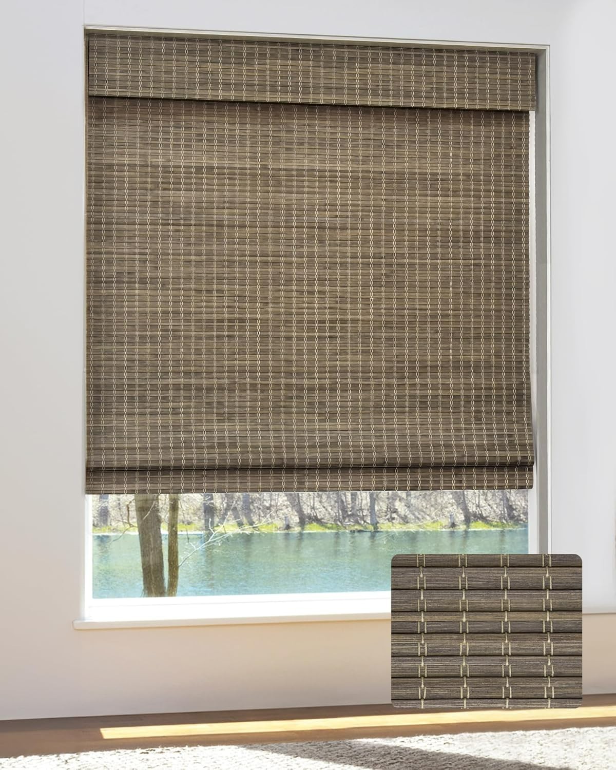 Cordless Bamboo Roman Shades for Windows, Blinds Size (30W×48H) Color Driftwood