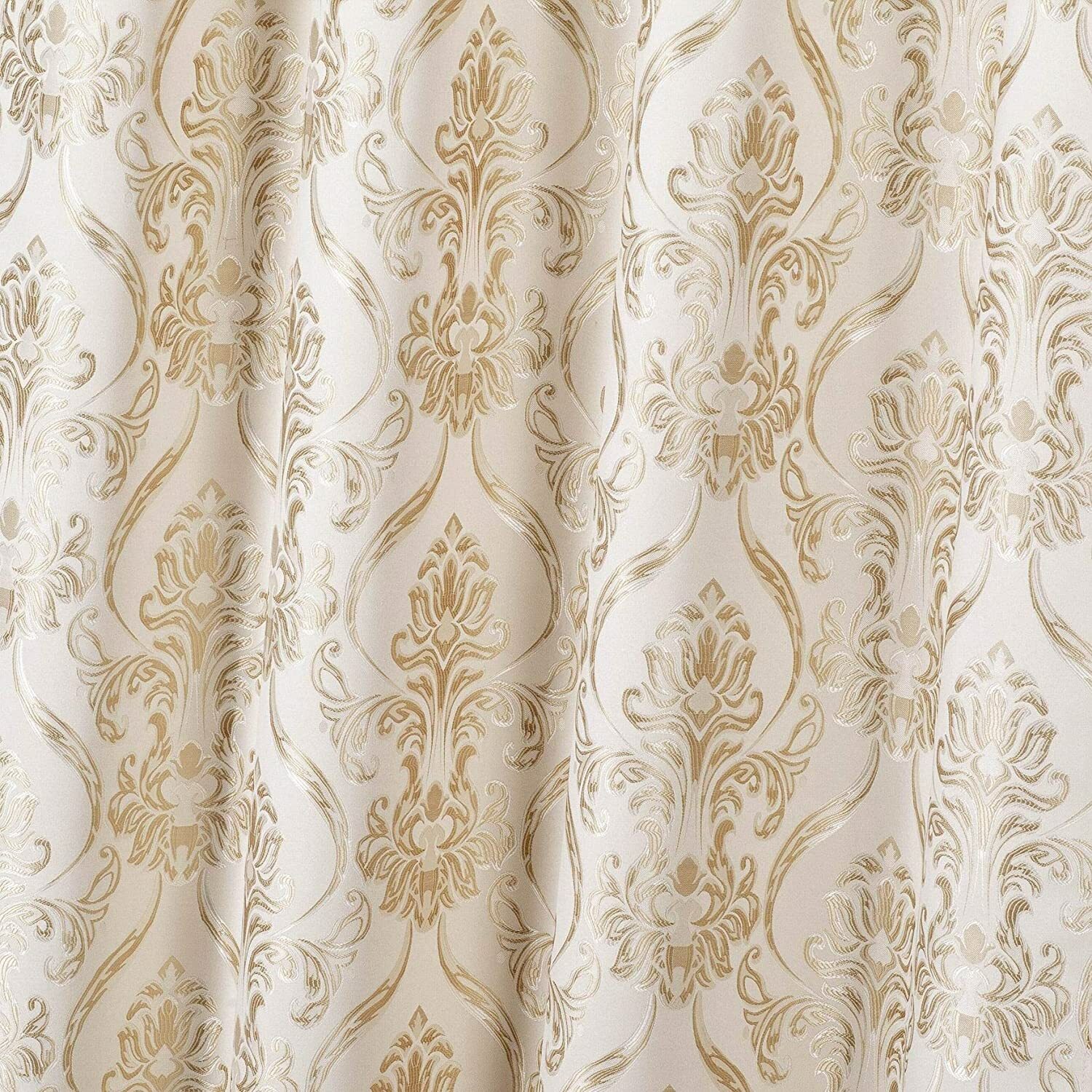 Set 2 Solid Beige Fringe Damask Curtains Panels Drapes Valance 63 84 96 inch L