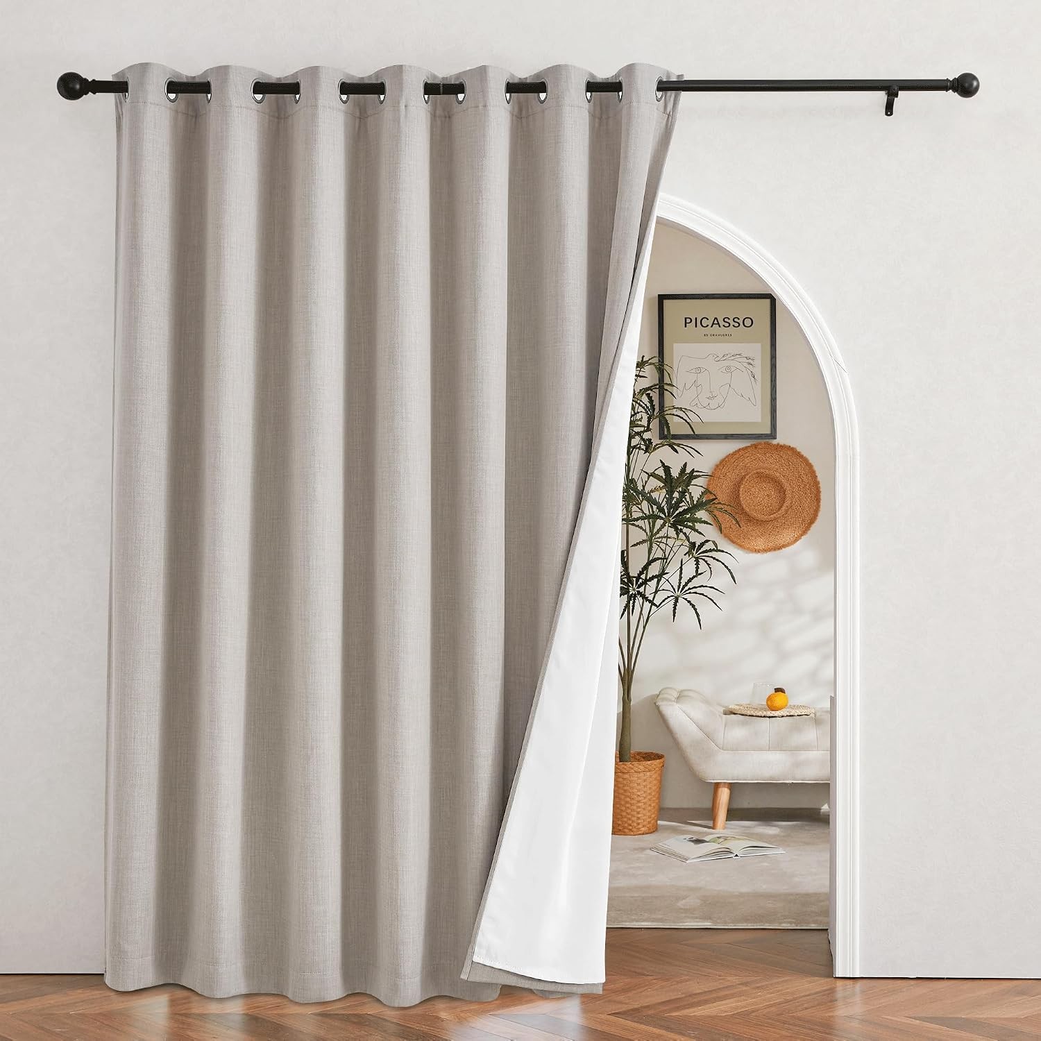 Dust Isolate Sound Barrier 100% Blackoutl Angora Faux Linen Curtains 84″ Long 1