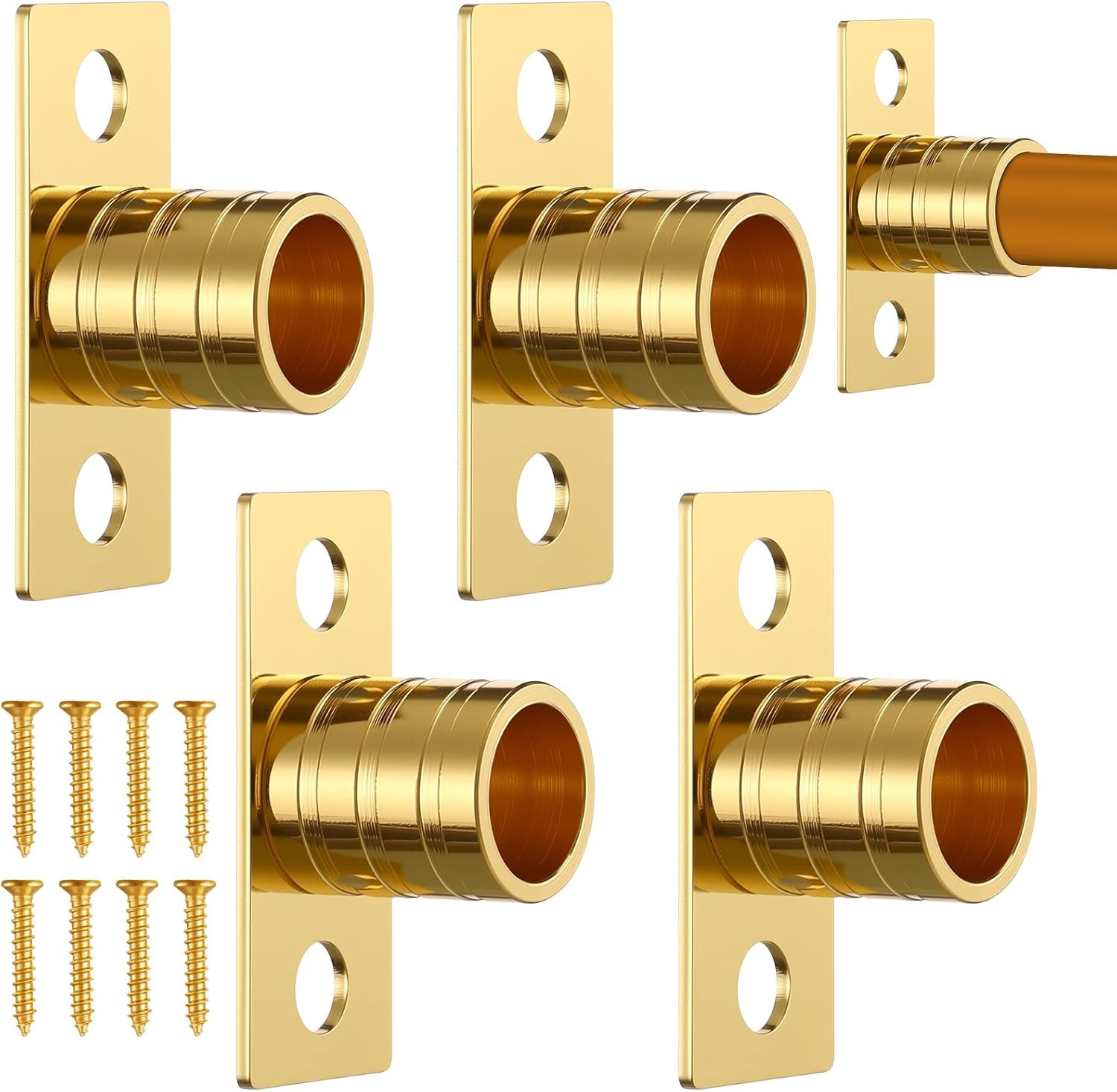 4 Pcs Inside Mount Curtain Rod Bracket 3/8″ Bracket Set for 3/8″ Rodding (Brass)