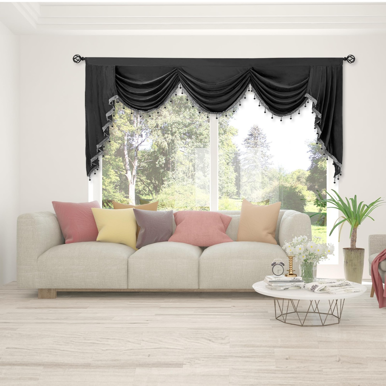 Velvet Waterfall Valance for Bedroom – Tassels Swag Valances for Living Room …