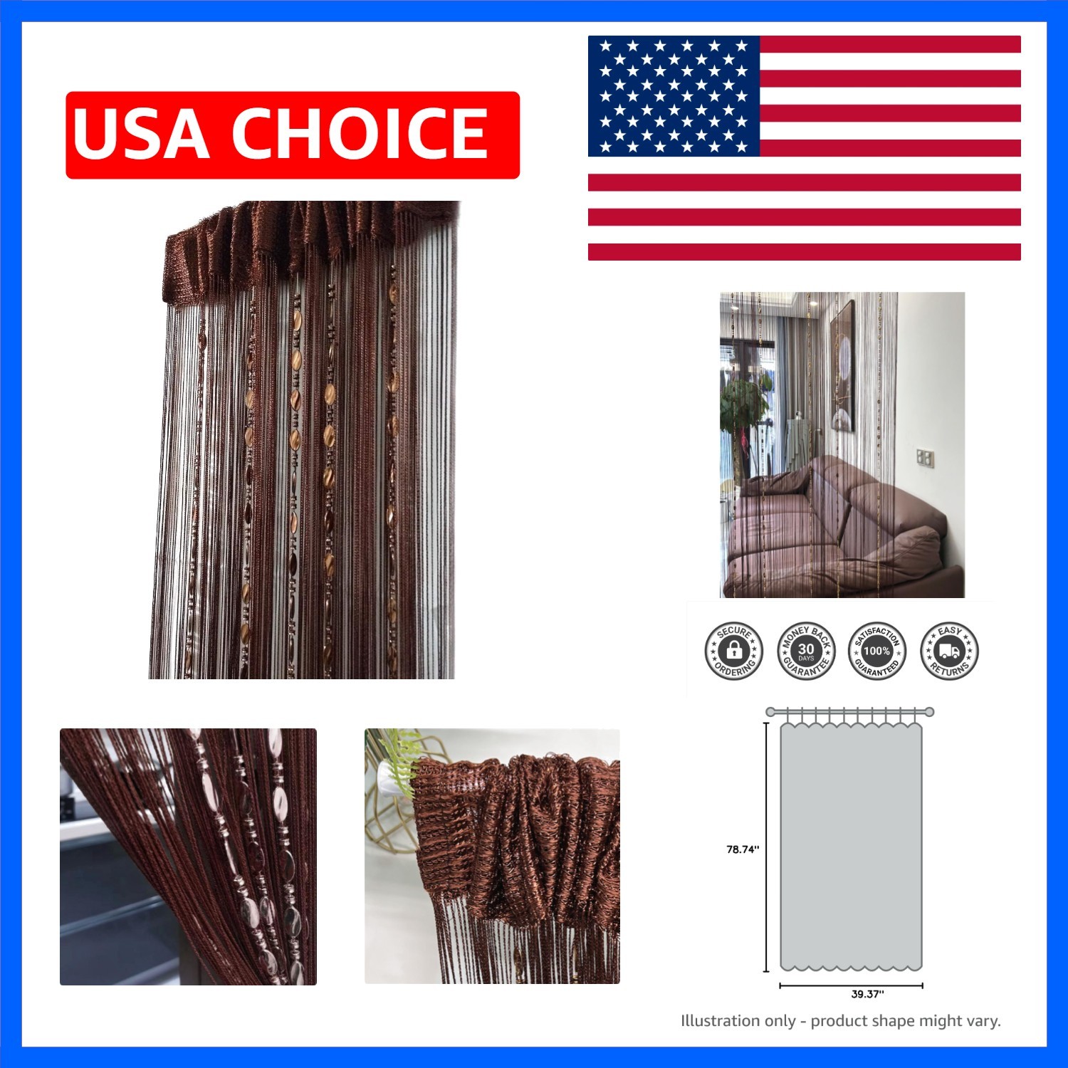 100cmX200cm Decorative Door String Curtain Beads Wall Panel Fringe Window Roo…