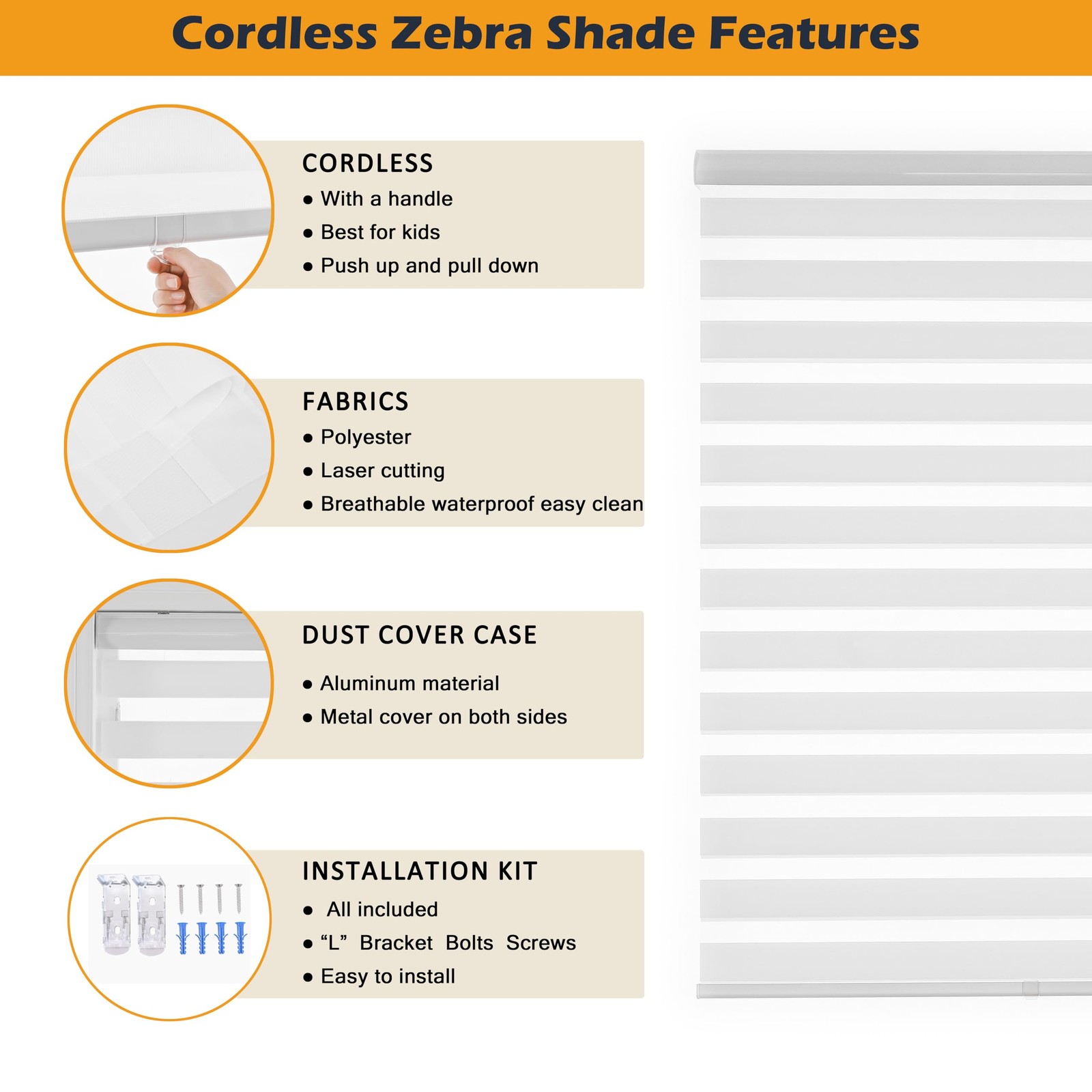 Cordless Zebra Blinds for Indoor Windows Free-Stop Zebra Shades Dual Layer Li…