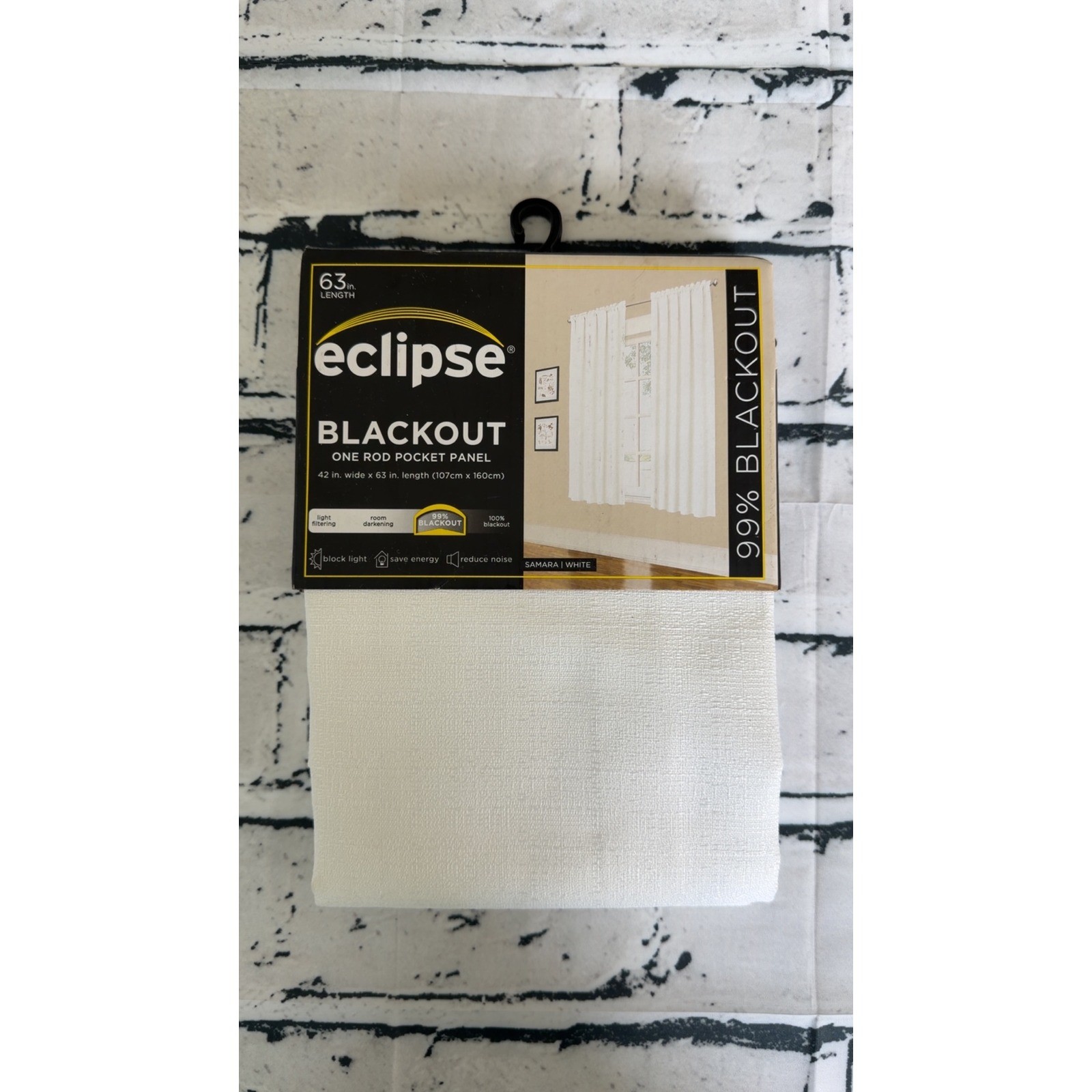 Eclipse Samara Blackout Curtain Panel White 42×63 Rod Pocket 99% Light Blocking