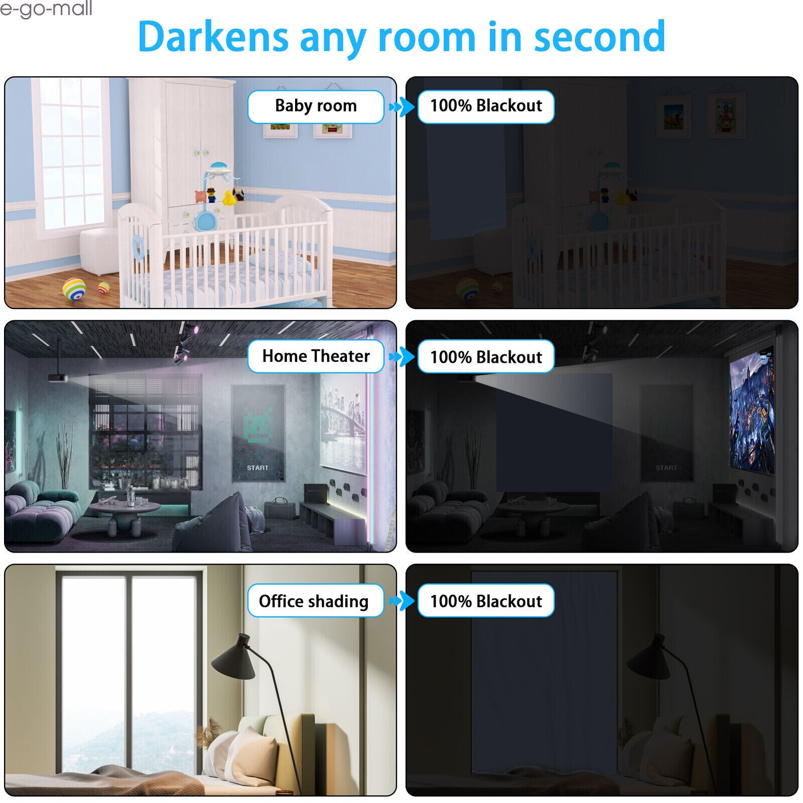 100% Blackout Windows Roller Door Curtains DIY No Drill Cordless Blinds Shades