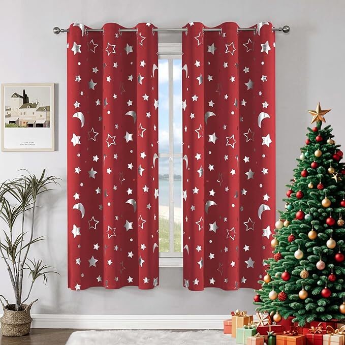 2 Panels Star and Moon Room Darkening Curtains Light Filtering Grommet Drapes