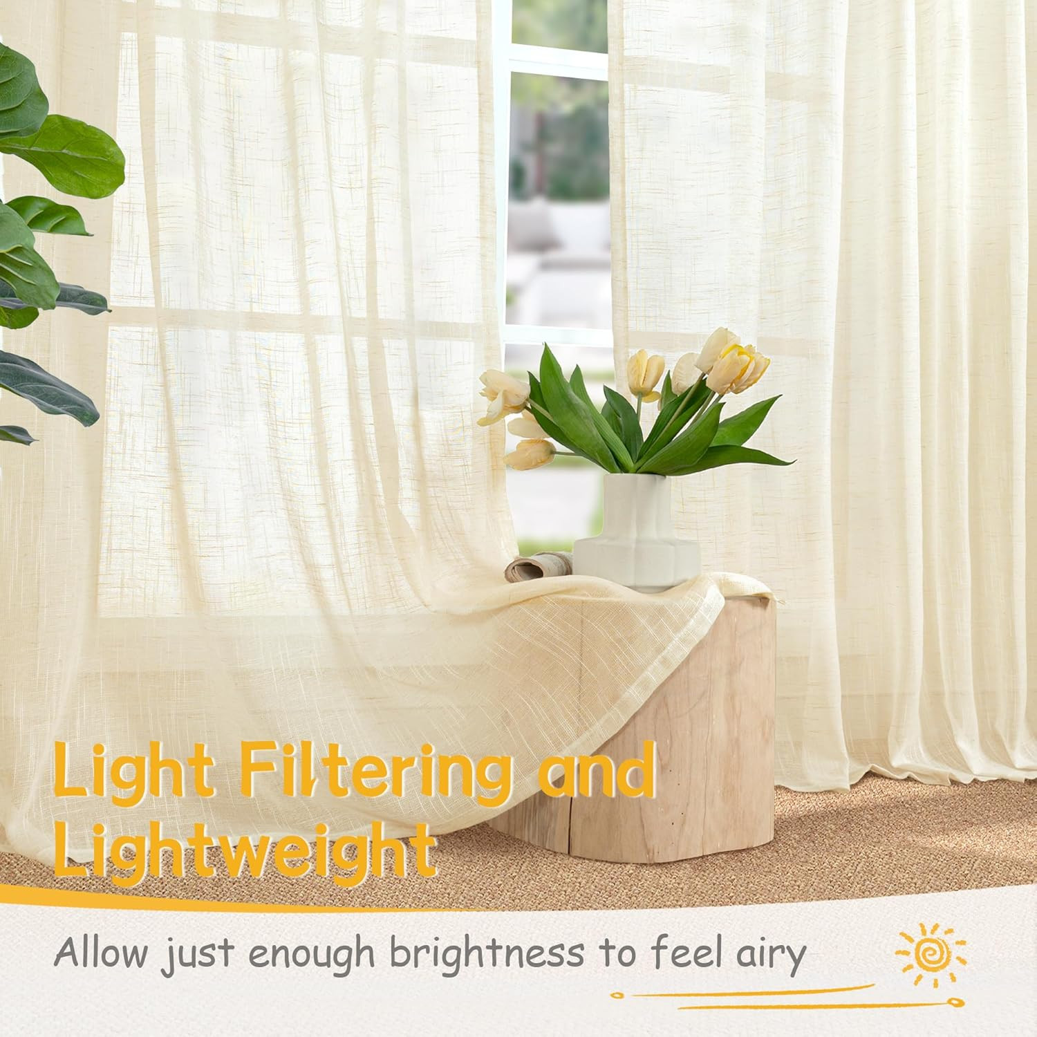 Linen Kitchen Window Curtains 40 Inch Length, Beige Cafe Drapes with Rod Pocket