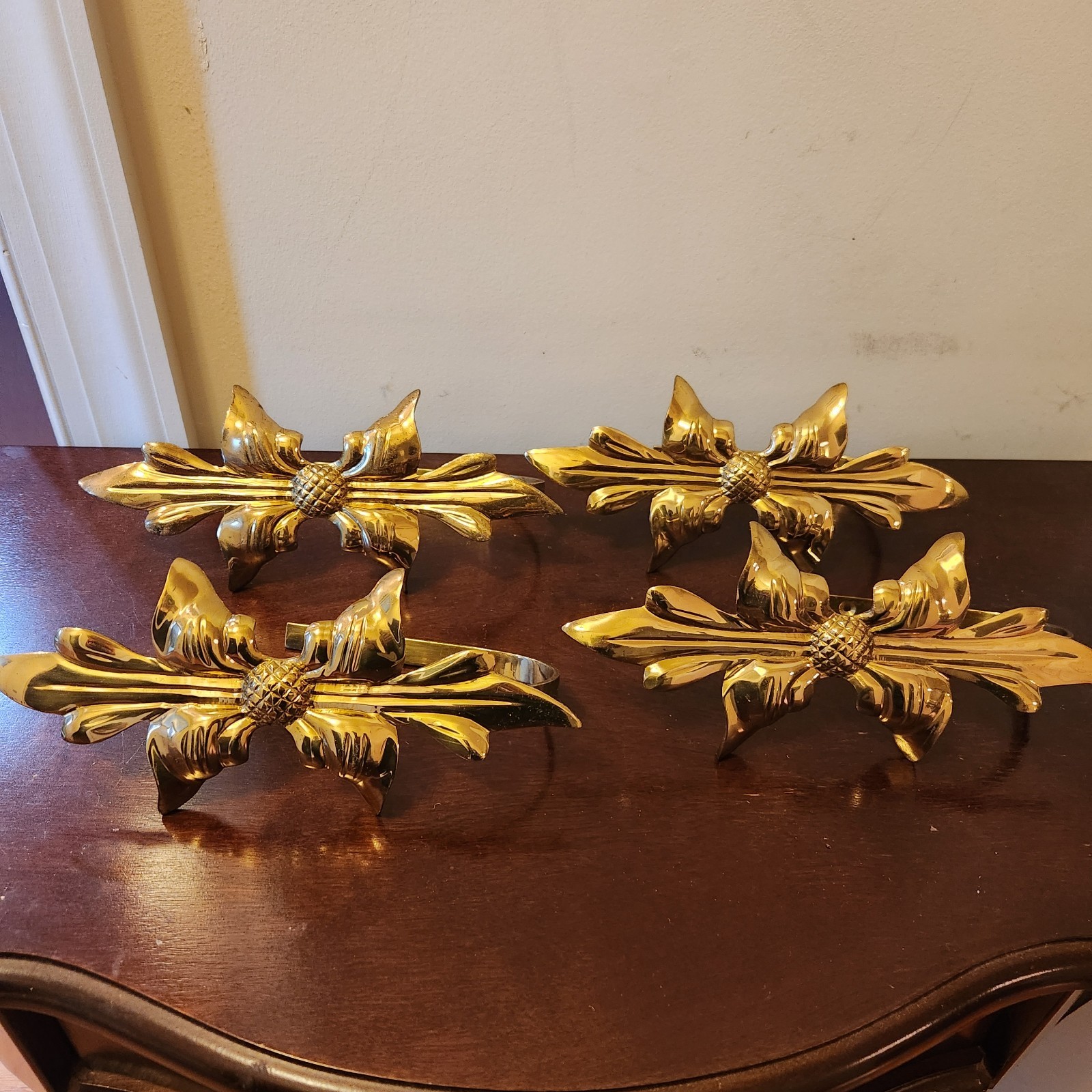 Set of 4 Brass Ornate Bow Curtain Holdback Tieback India Heavy Pineapple