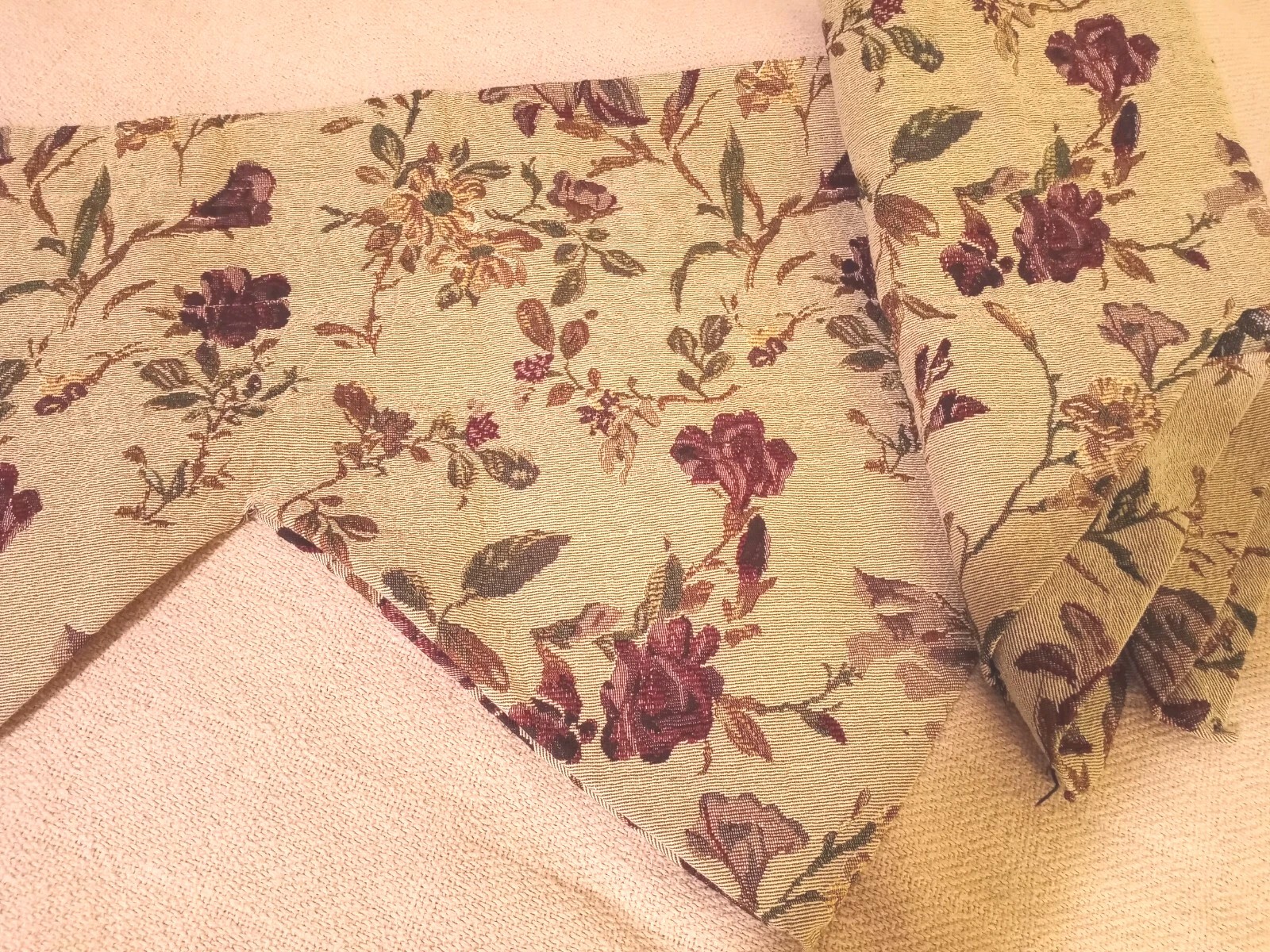 Pair (2) Floral Botanical Tapestry Valances 52 x 18″ Green Wine Taupe Beige