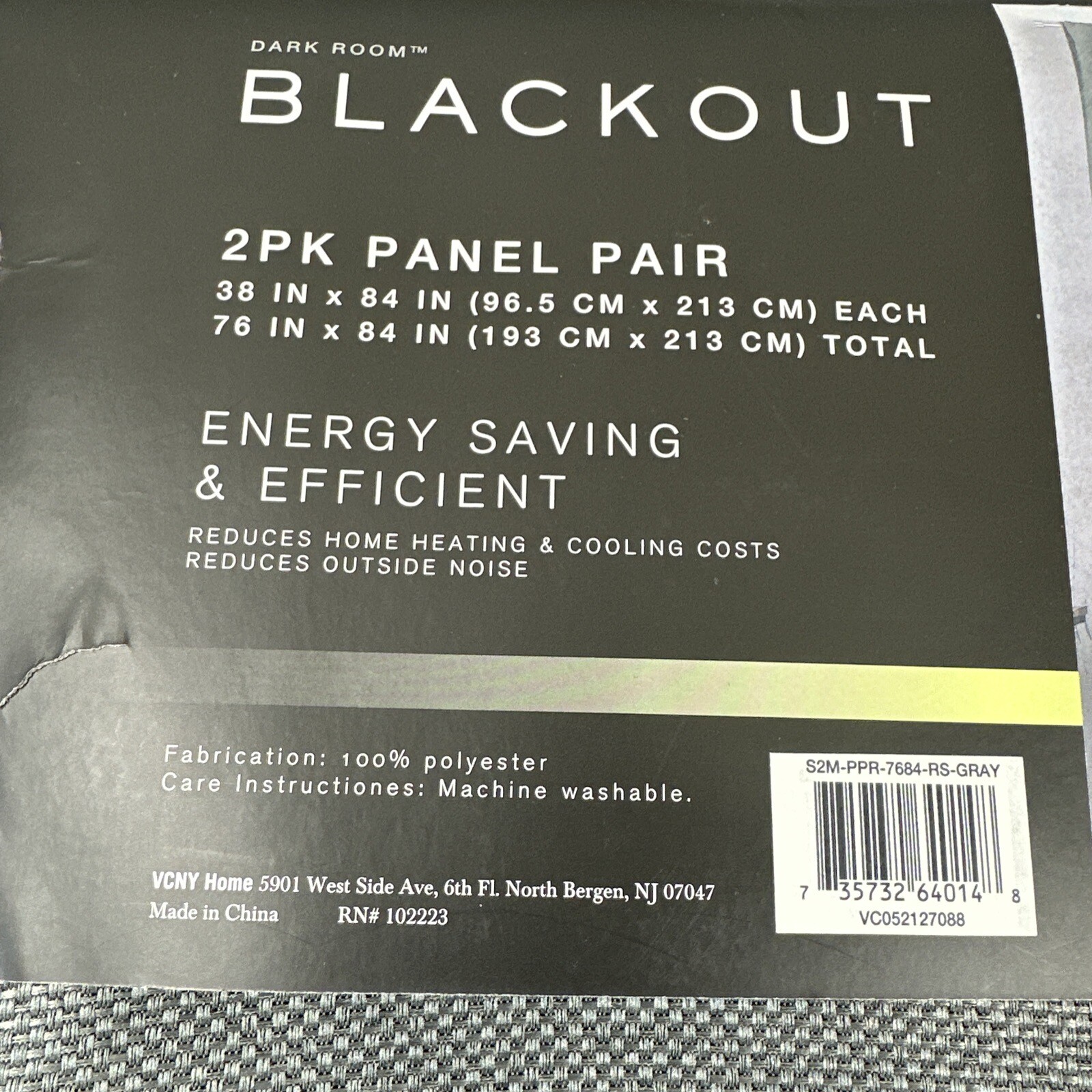 Dark Room Gray Grey 2 Pack Blackout Rod Pocket Window Panel 38×84 Each