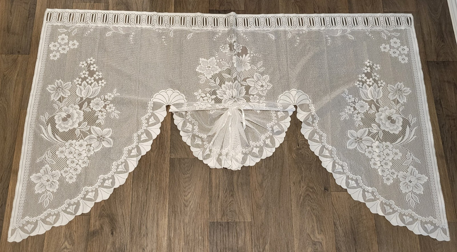 White Semi-Sheer Floral Lace Curtain Swag for Kitchen 69 X 41.5 Inch, 1 Panel