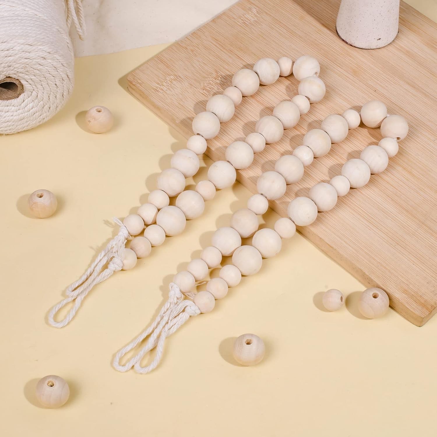 Hion 2 Pcs Boho Curtain Tiebacks,Wood Beads Curtain 19.69″L x 0.79″