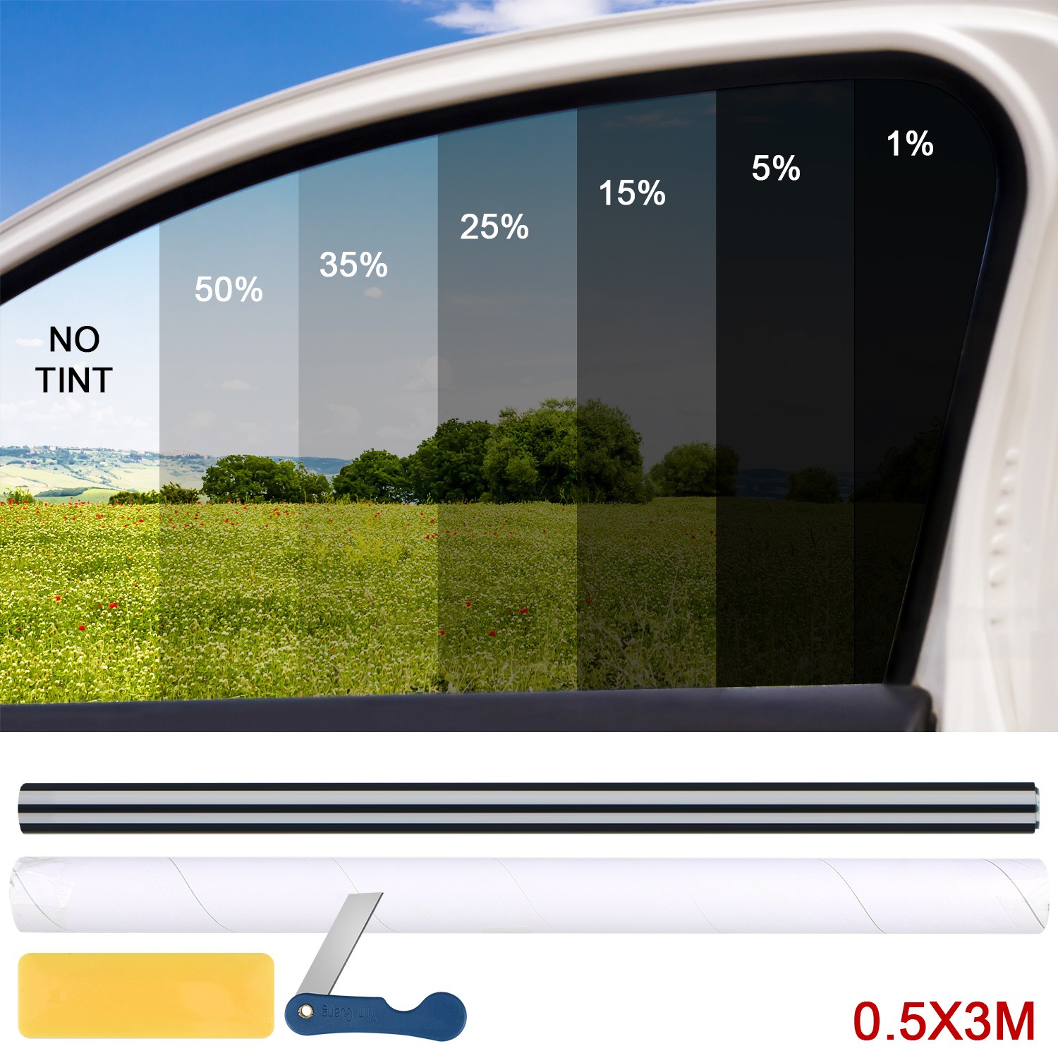 Window Tint Film for Cars 35% VLT, 0.5X3M, Sun&Glare Protection UV Heat Blocking