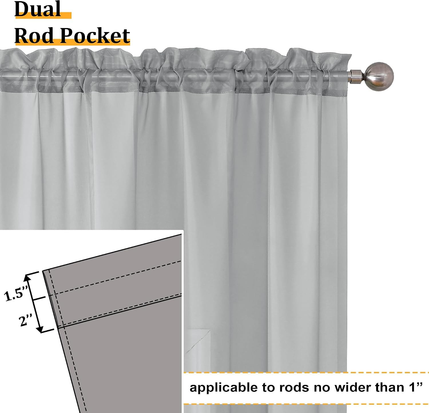 Light Grey Sheer Window Curtains 84 Inches Long 2 PCS- Rod Pocket Living Room Cu