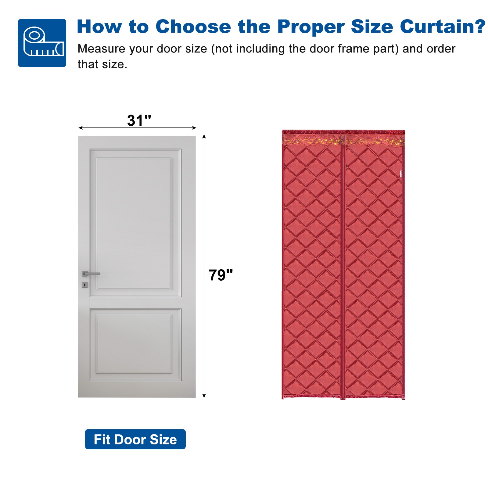 Magnetic Thermal Insulated Door Curtain Fits Door Size 31″ x 79″, Red