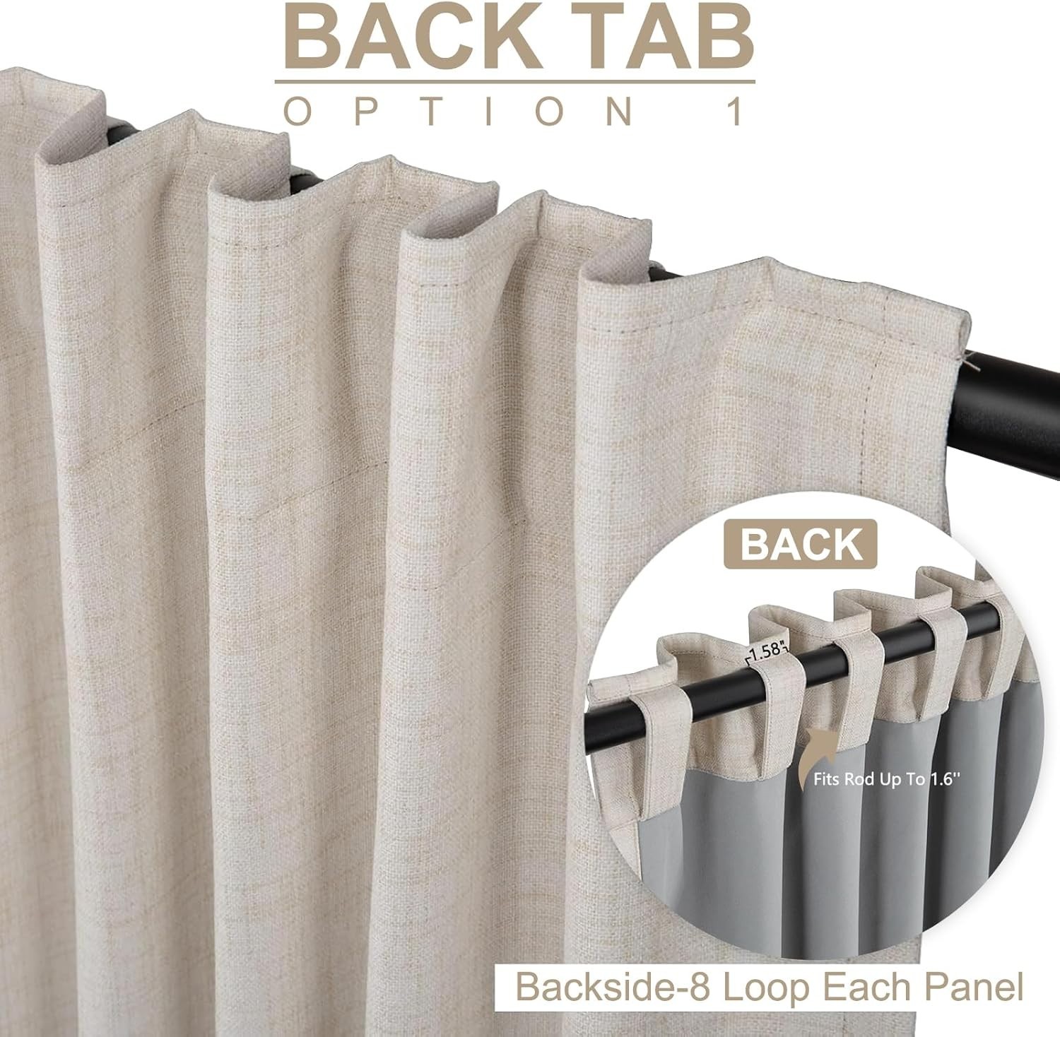 100% Blackout Shield Cream Linen Back Rod Pocket Thermal Insulated 50″ x 108″