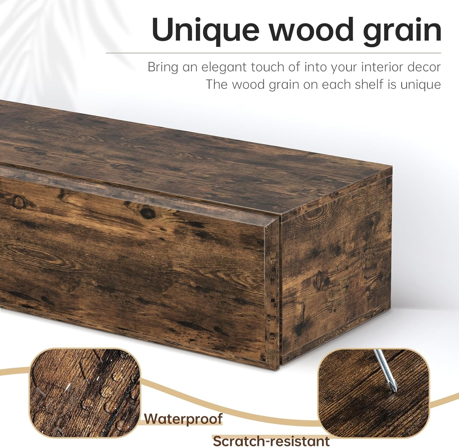 72″ Rustic Floating Mantel Shelf with Hidden Storage – Brown MDF