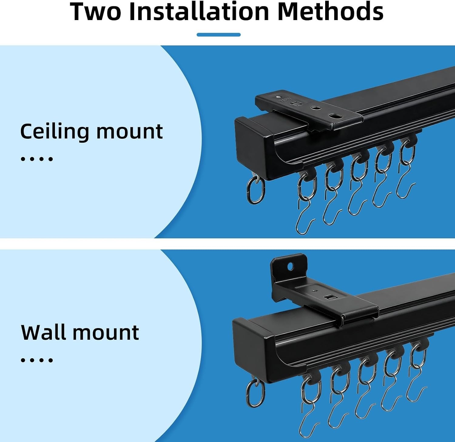 Curtain Tracks Ceiling Wall Mounted Black 6FT Curtain Tracks with Hook for Ro…