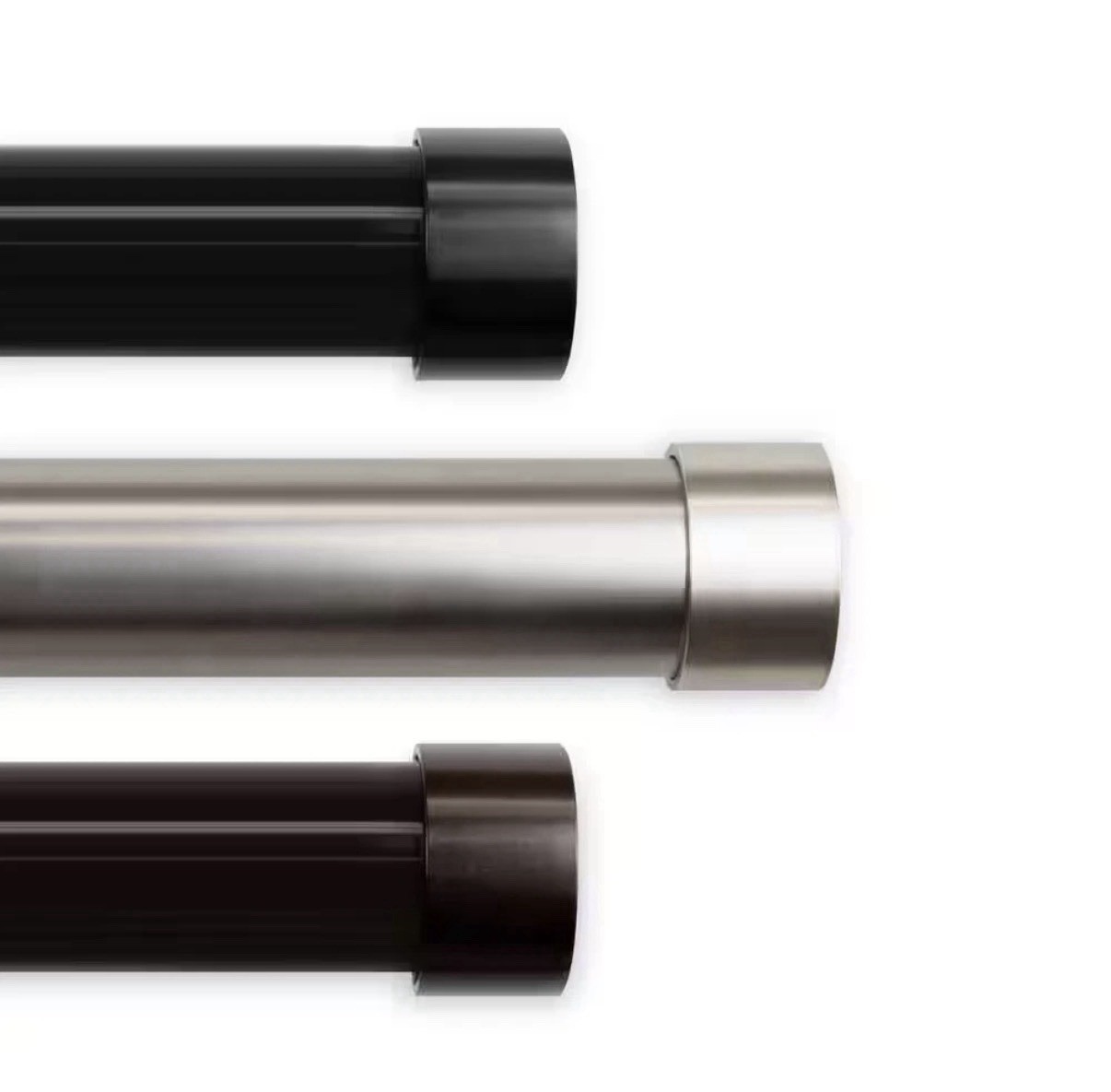 1.5 In. Dia Cap 66 In. L – 115 In. L Single Curtain Rod Set in Black