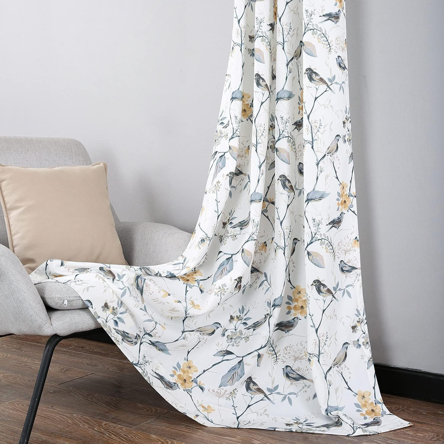 Farmhouse Bird Print Curtains 108″ Long, Grommet Drapes, 2 Panels Set