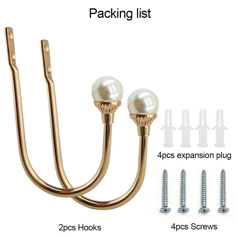 2 Pack Curtain Holdbacks Wall Mounted Curtain Tiebacks Hooks Plastic Pearl U …