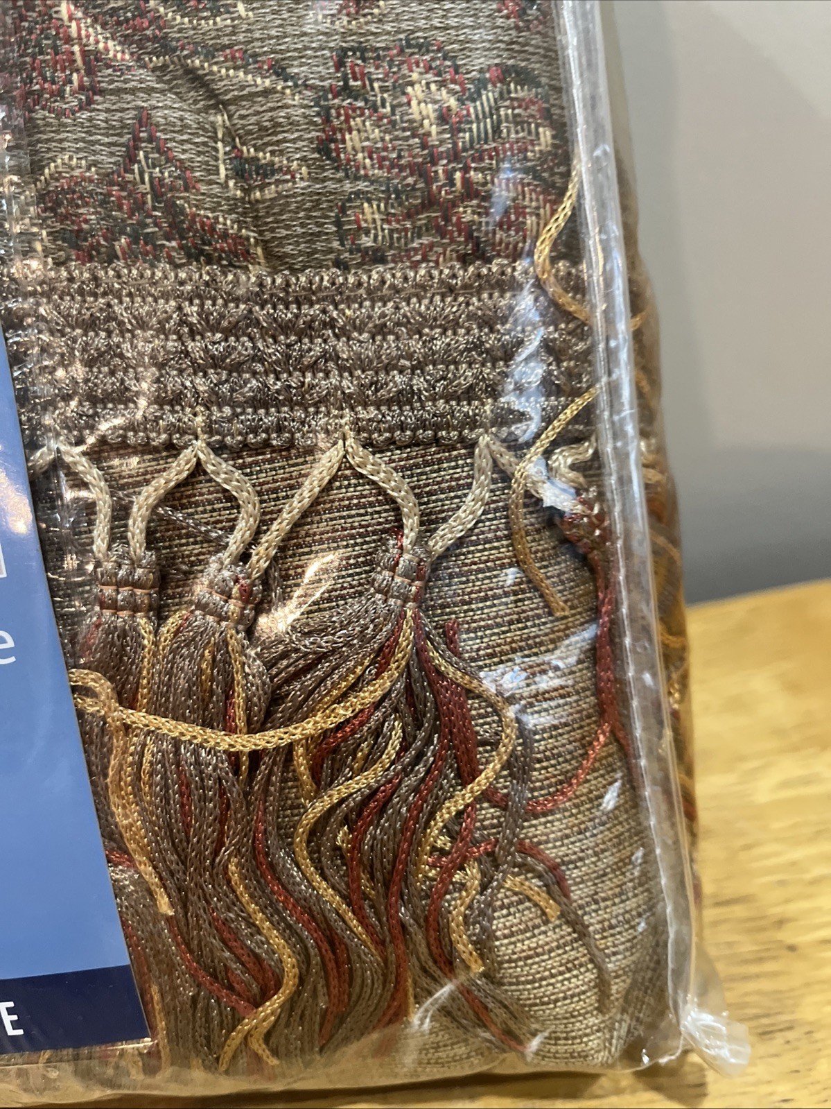 Mainstays Home Tapestry Stripe Five Piece Window Set Tan Red Sage 54×84″ NEW