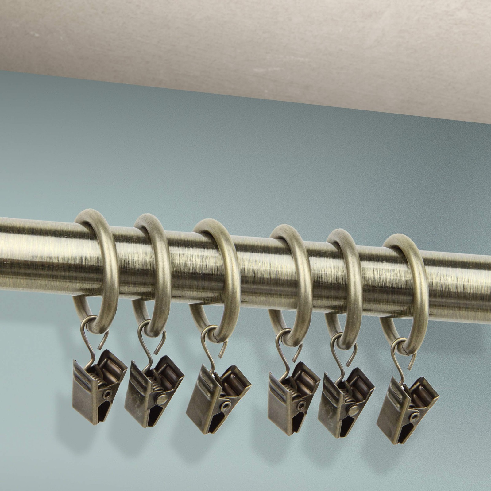 10 Count 1-Inch Curtain Rings with Clip for Windows, Antique Brass