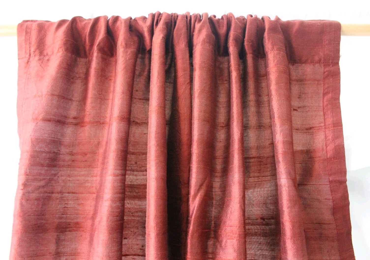 Oxblood Red 100% Silk Drapery Panel 40×78 Lined Rod Pocket Curtain Vintage 1990s