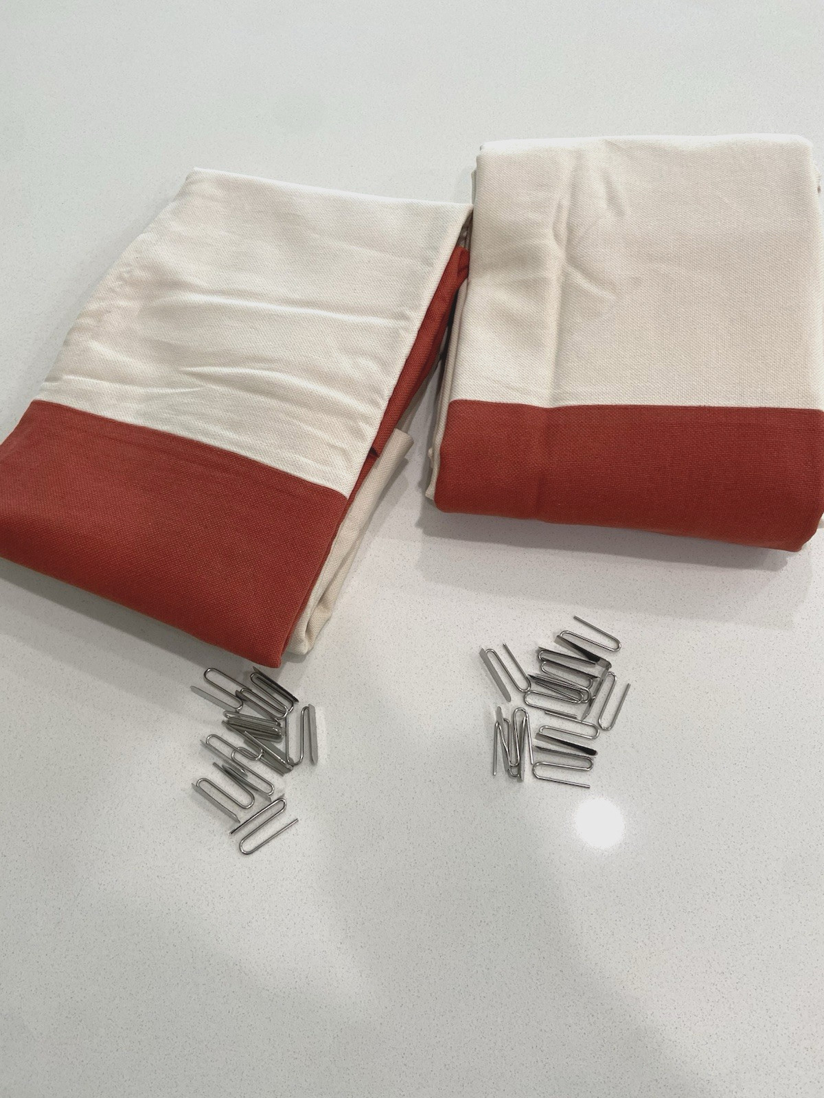 NEW Pottery Barn Contrast Band Drape Panels (2) 50 x 84 Pole Top Linen Cotton