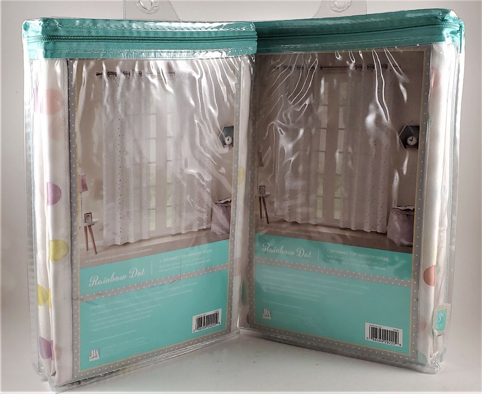 RAINBOW DOT Grommet Top Window Sheer 63 In Length Set of 2 White