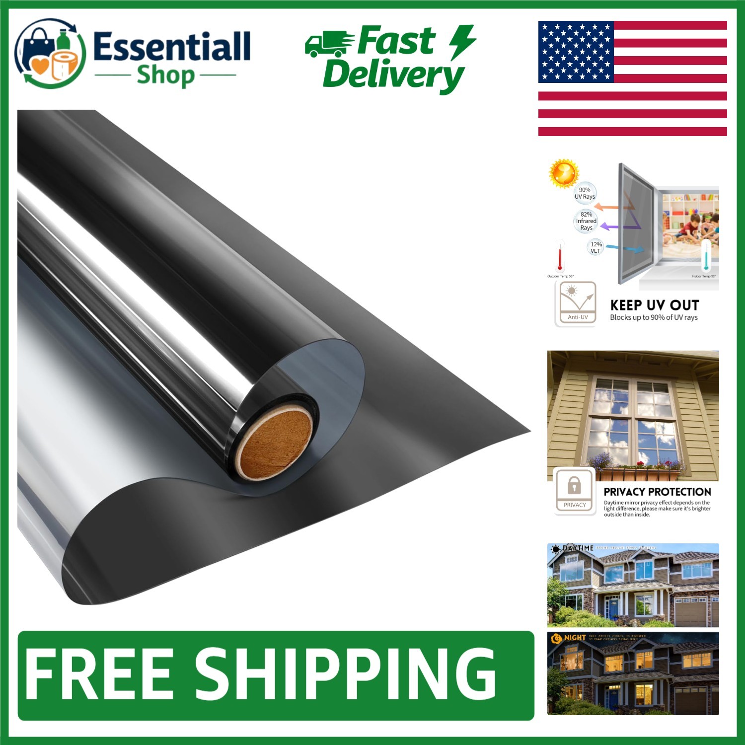 17.5×78 Inch UV Reflective Window Film – Easy Install Daytime Privacy Solution