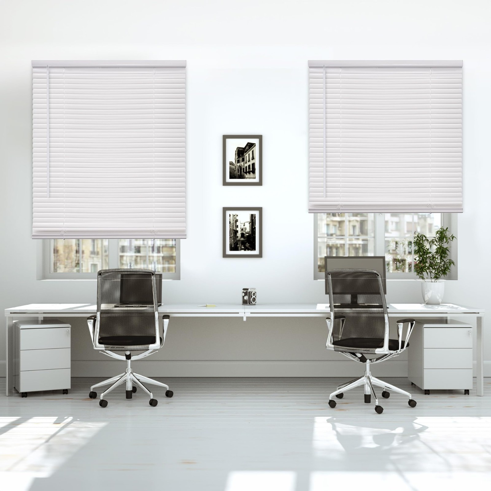 Cordless 1″ Mini Blinds, Flexible Slats, 46″W x 72″H, Pearl White Window Coverin