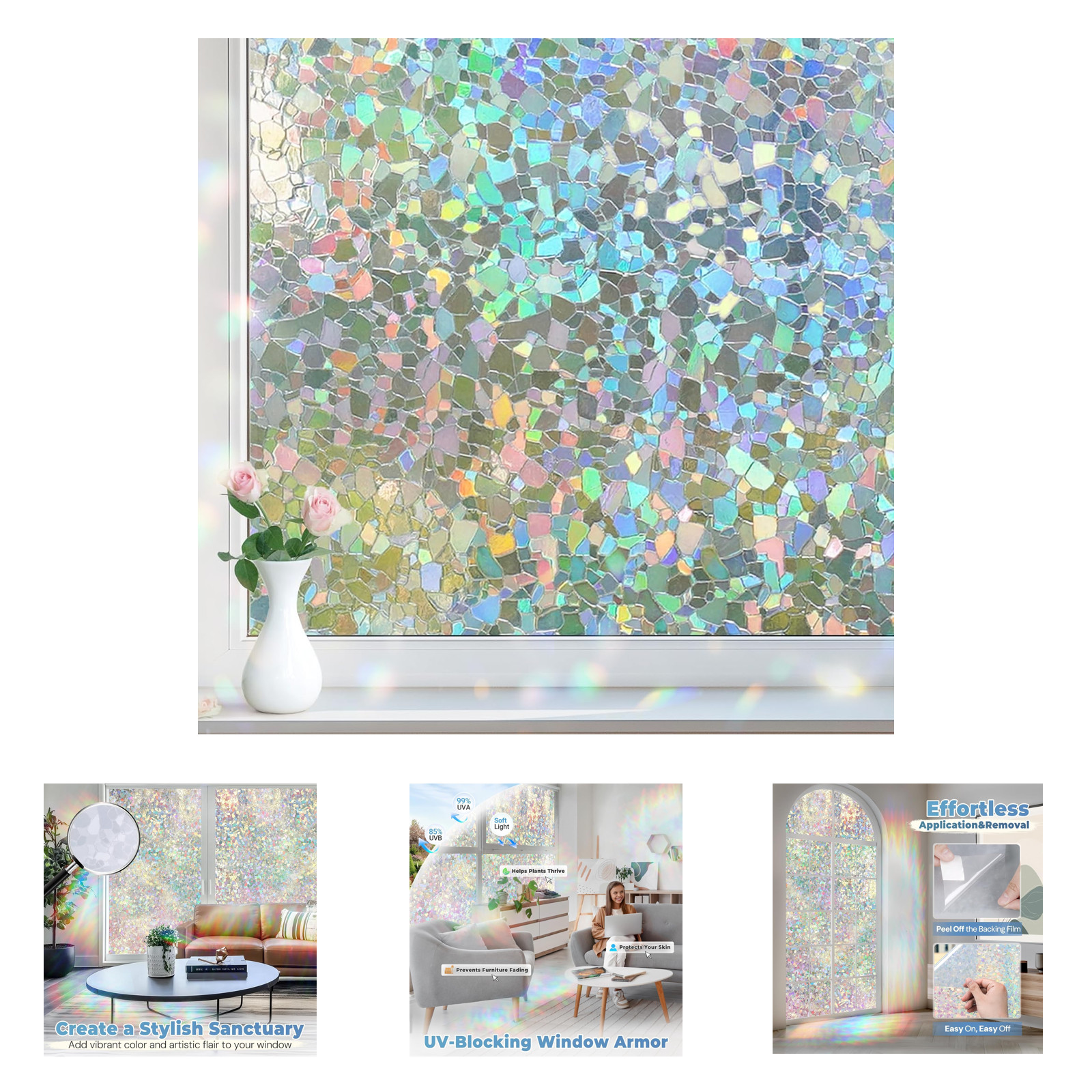 Window Privacy Film Rainbow Decorative Sticker 17.5 x 78.7 inches Static Cling
