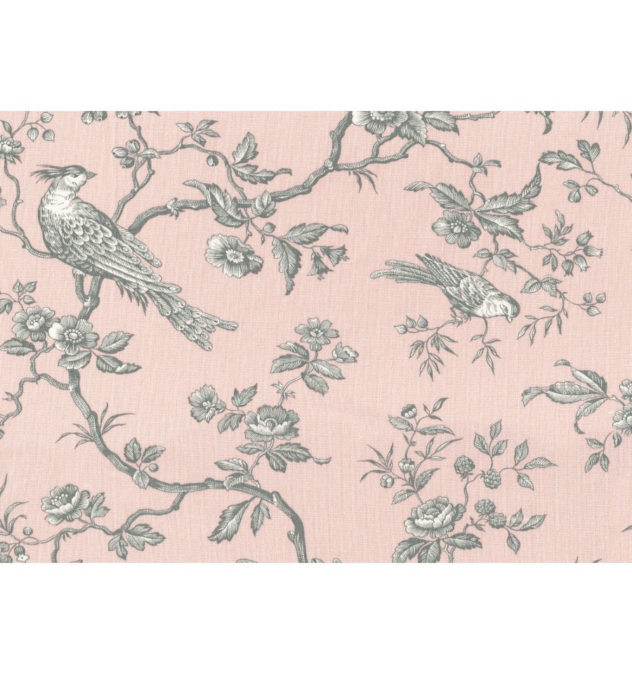 2 DRAPES French Messange Bird Toile on Pink Cotton Imported From France HTF